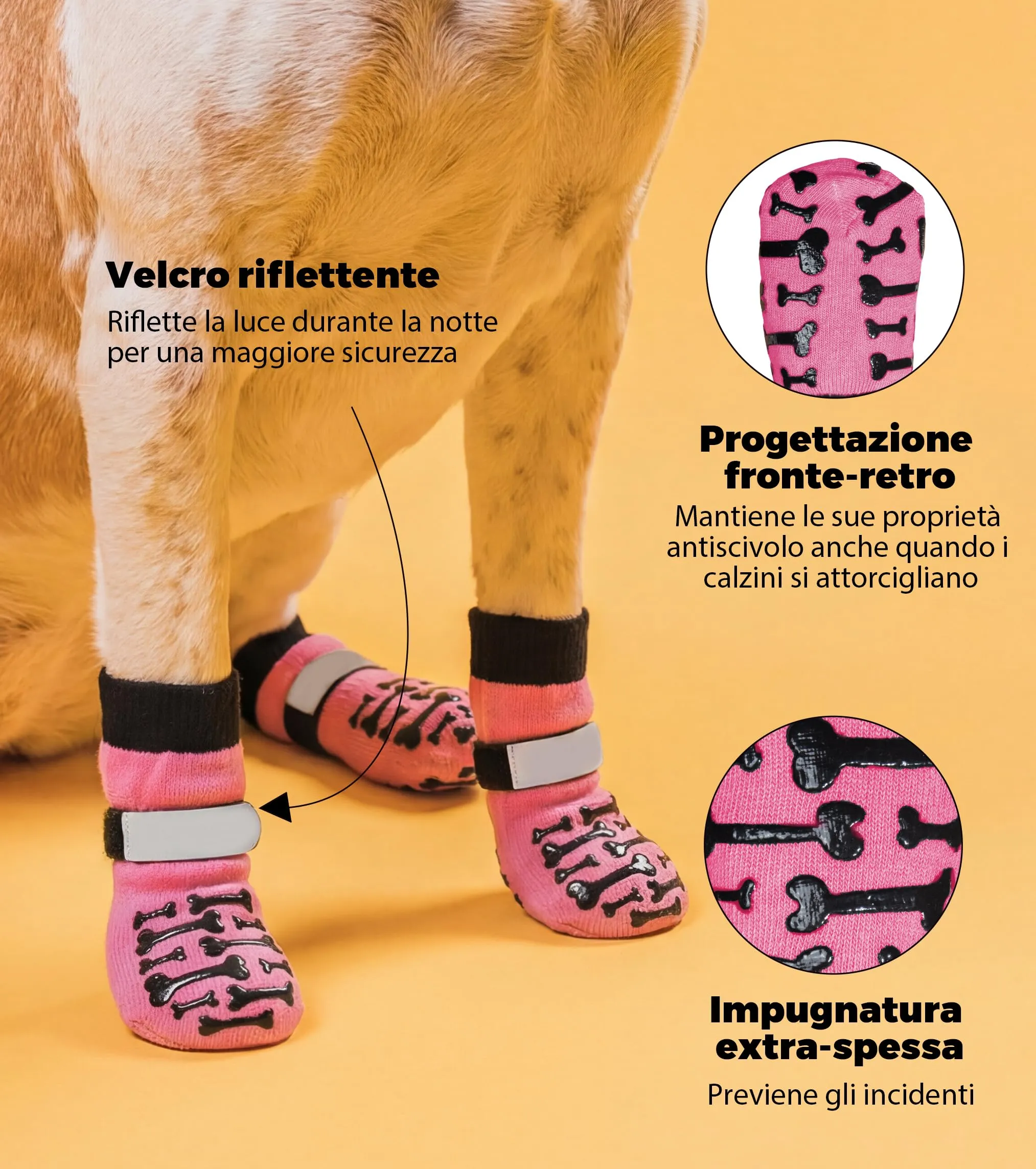 Fantasreen Calzini Antiscivolo per Cani con Osso, 6 Pezzi, Rosa, L - immagine 3