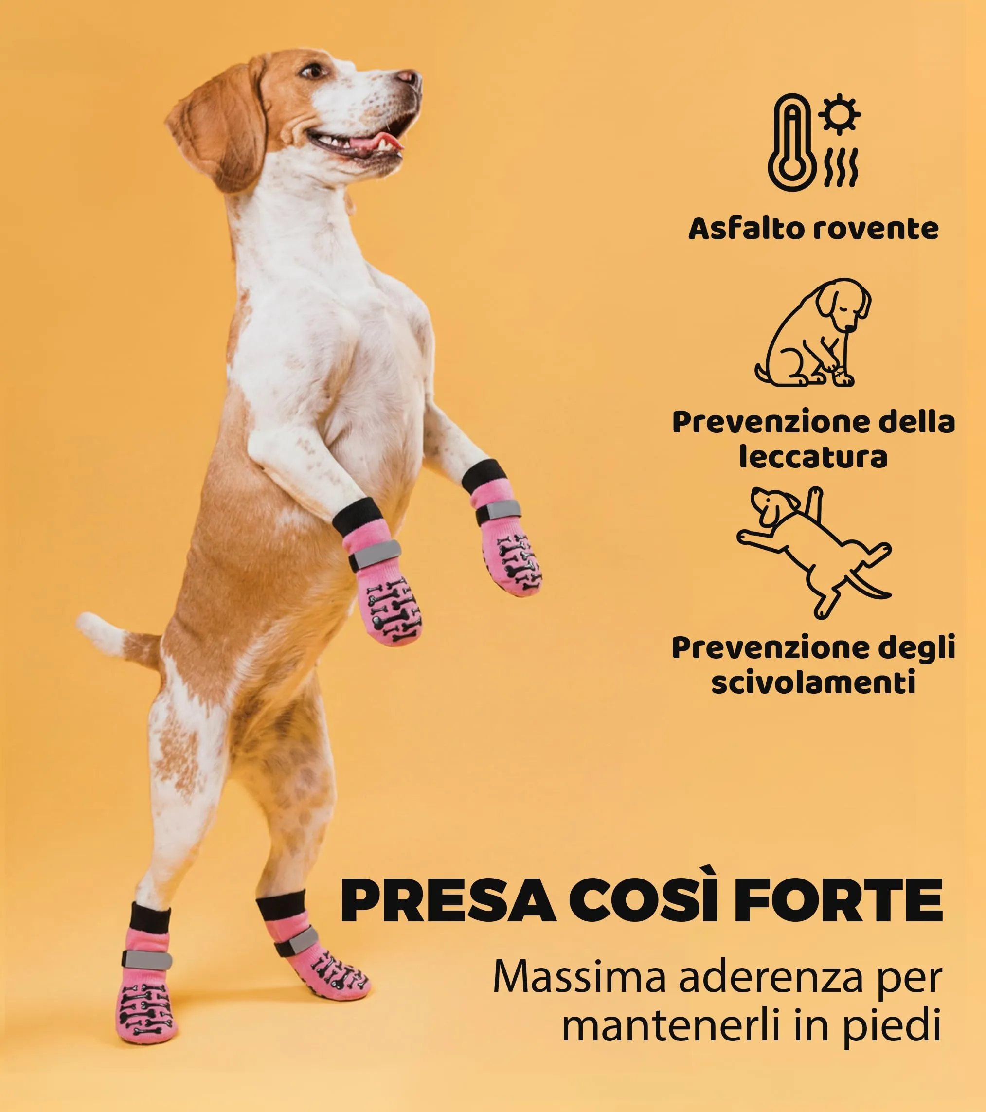Fantasreen Calzini Antiscivolo per Cani con Osso, 6 Pezzi, Rosa, S - immagine 2
