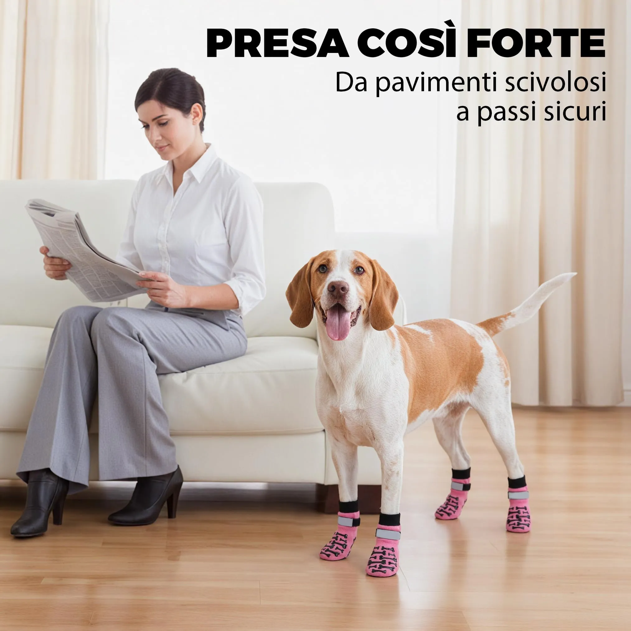 Fantasreen Calzini Antiscivolo per Cani con Osso, 6 Pezzi, Rosa, M - immagine 4