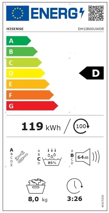 Hisense DH1I800UWDE Asciugatrice a Pompa di Calore, 8 kg, Classe E, Display Touch, Filtro Aromatico, 15 Programmi - immagine 5