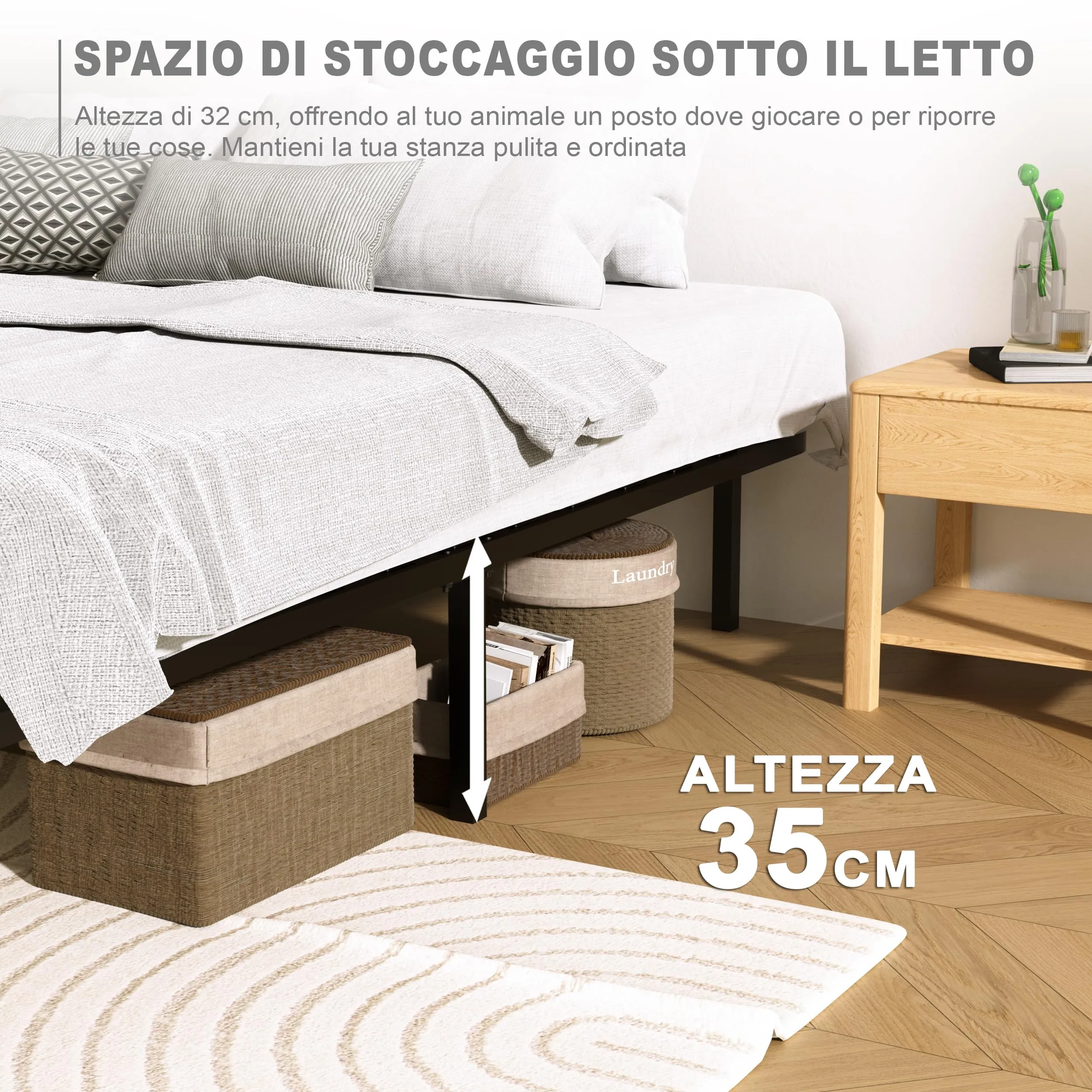 DEWINNER Rete Letto Matrimoniale 140x200cm, Altezza 35 cm, 13 Doghe in Legno Pioppo Ortopedica con 8 Piedi - immagine 5