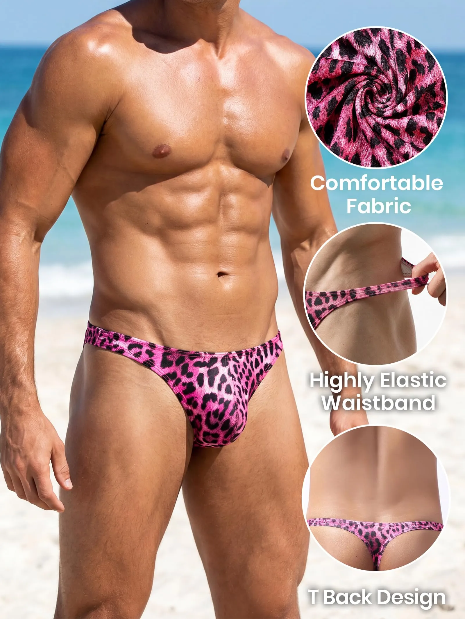 Eagerlove Perizoma Uomo Leopardato Marrone/Rosa XL - immagine 5