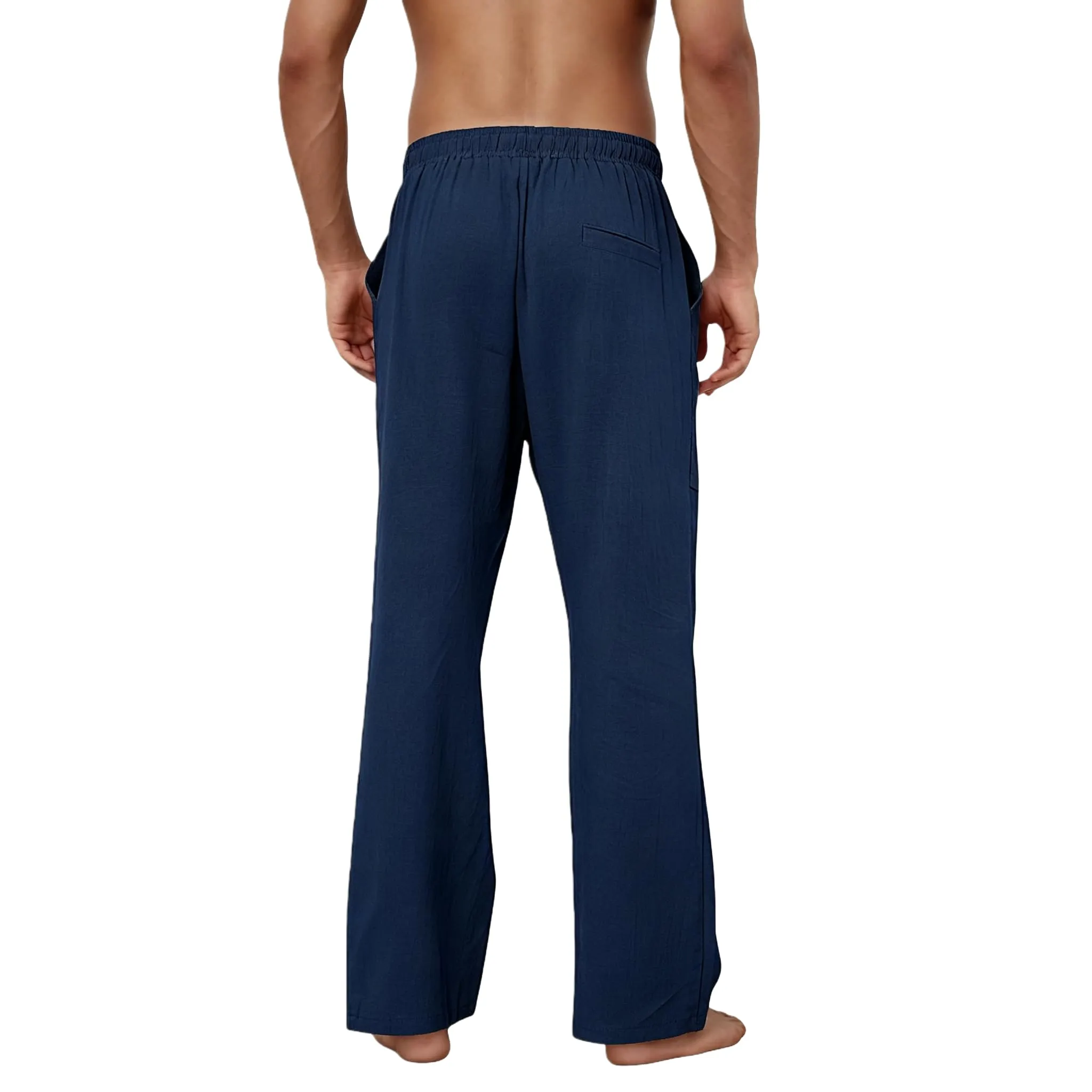 Cegerne Pantaloni in Lino e Cotone Uomo Vestibilità Ampia Casual con Coulisse, Blu Marino, M - immagine 6