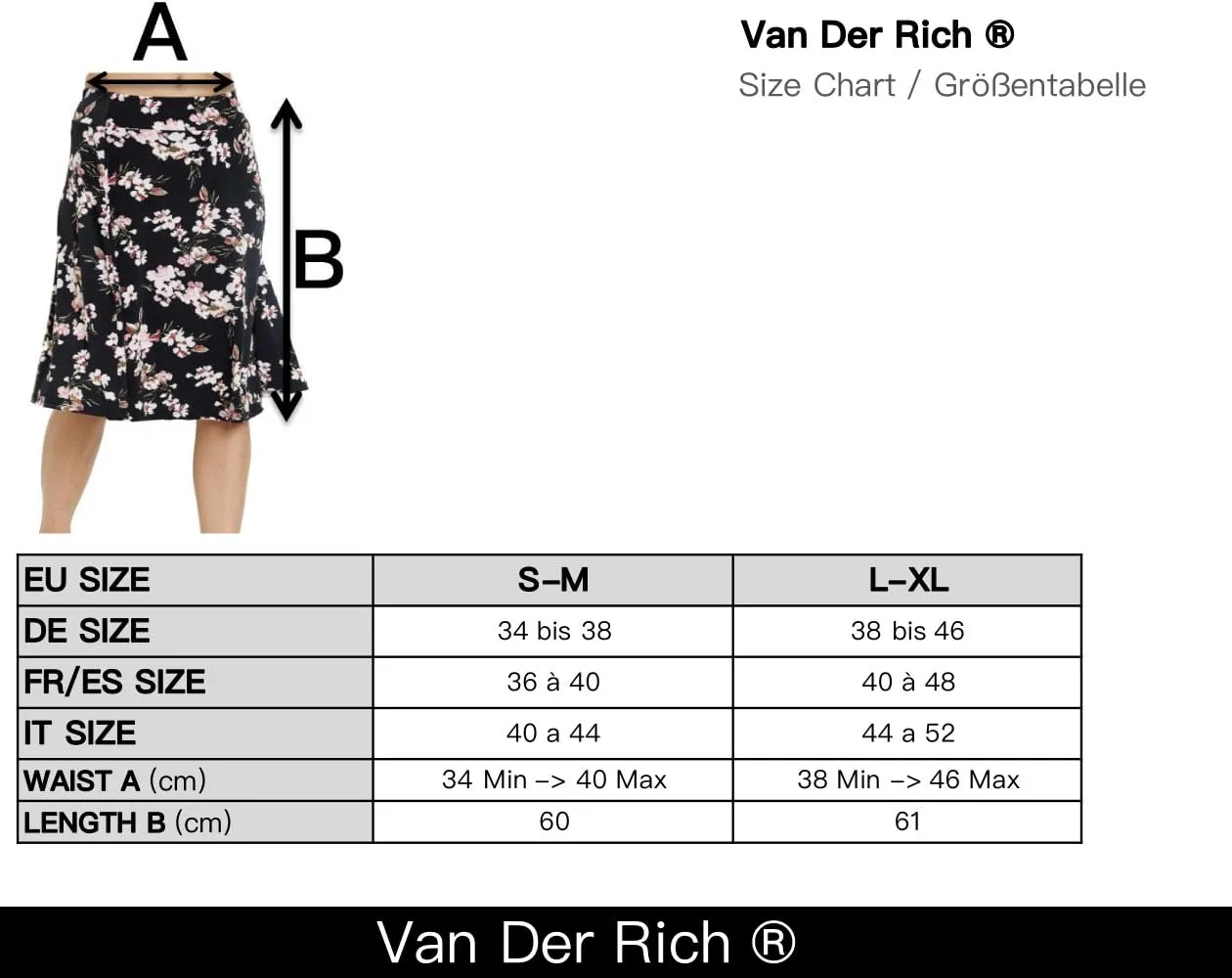 Van Der Rich Gonna Floreale con Elastico in Vita Donna - Piccolo Fiore, S-M - immagine 4