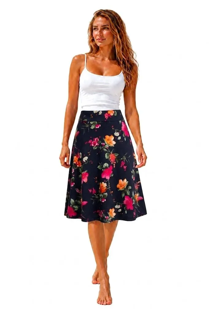 Van Der Rich Gonna Floreale con Elastico in Vita Donna - Navy Fiore 4, L-XL - immagine 1