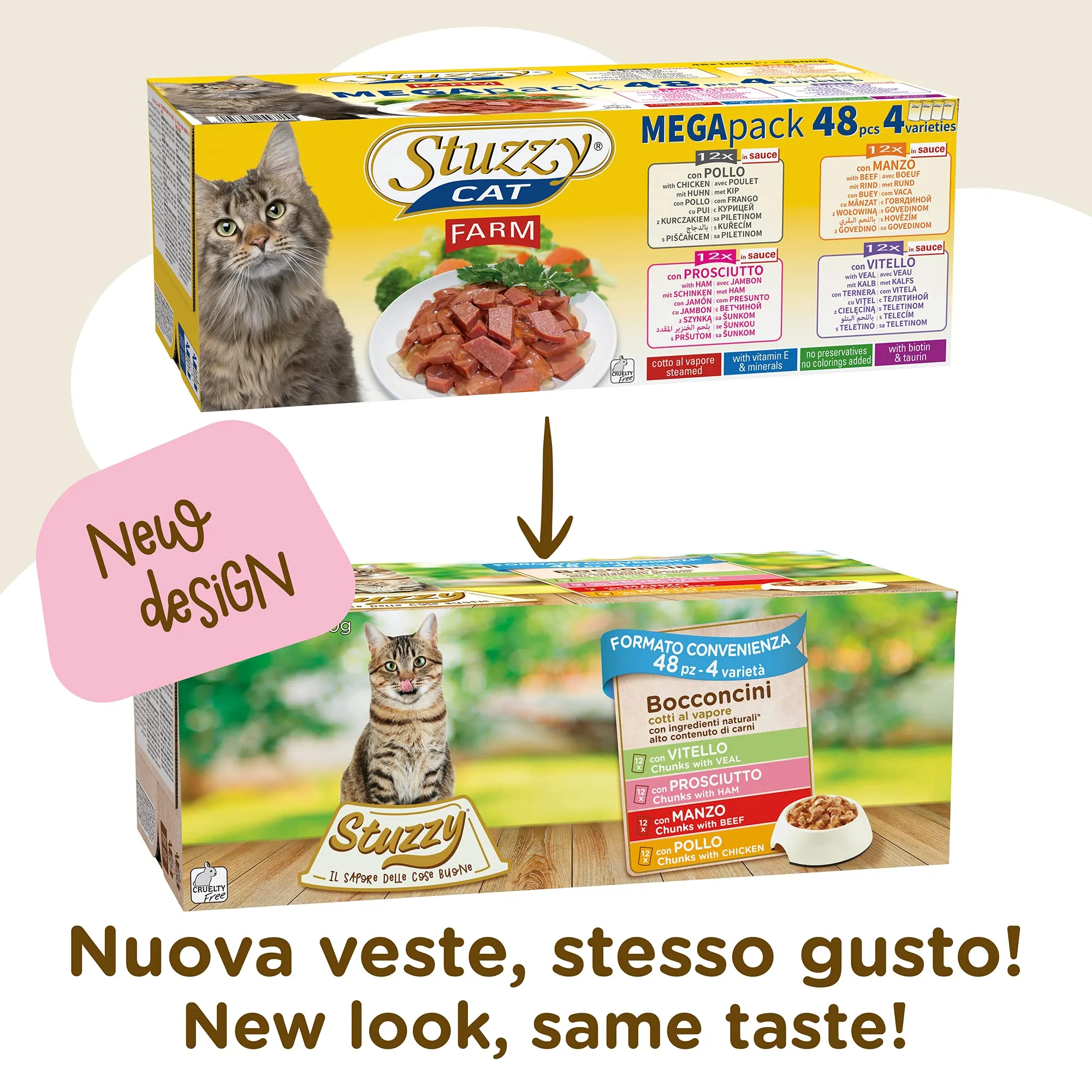 Stuzzy Cibo Umido per Gatti Adulti Bocconcini in Salsa, 4,08kg (48 Buste da 85g: Pollo, Manzo, Prosciutto, Vitello) - immagine 2