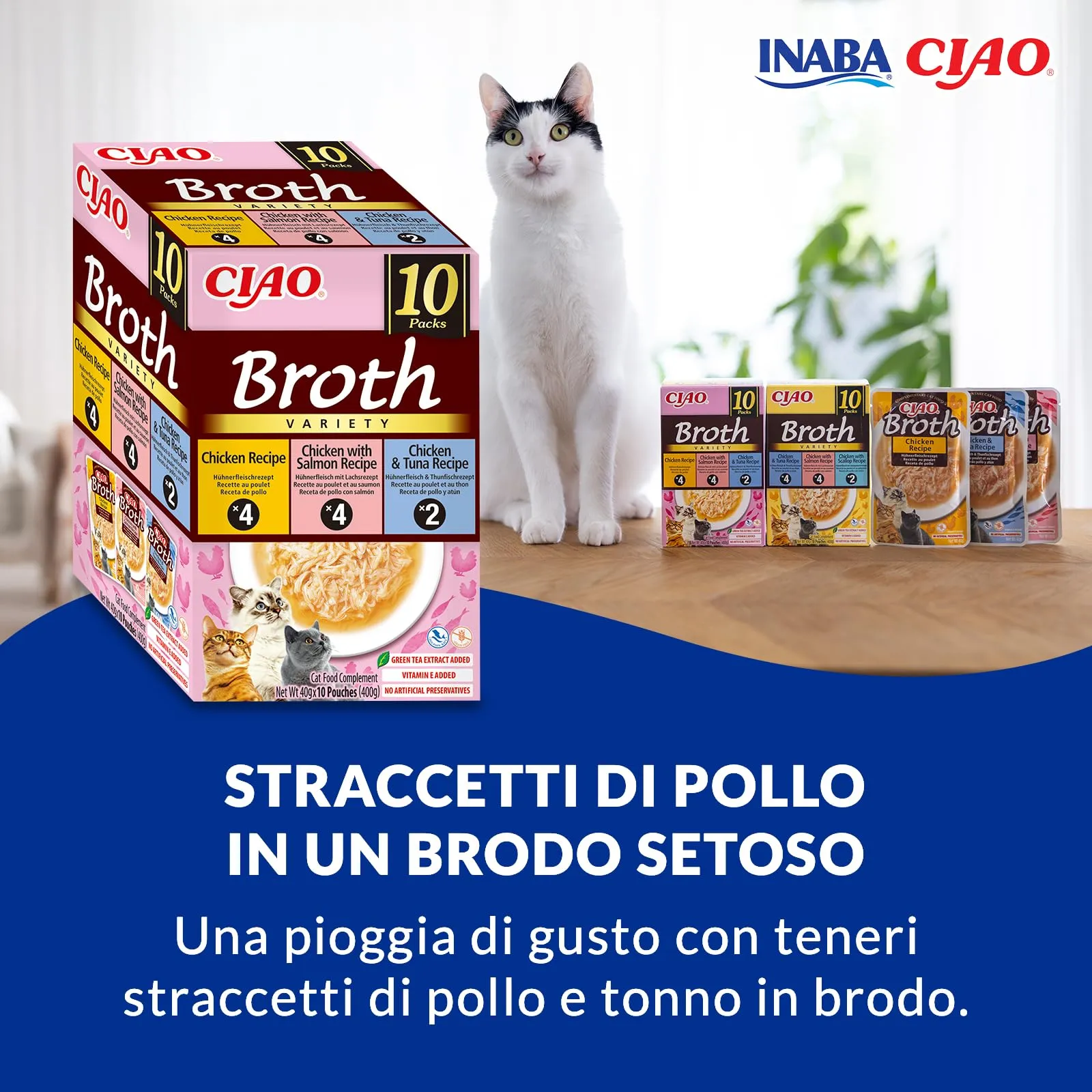 Inaba Ciao Broth Cibo Umido Multipack Pollo, Salmone e Tonno, 400g - immagine 2