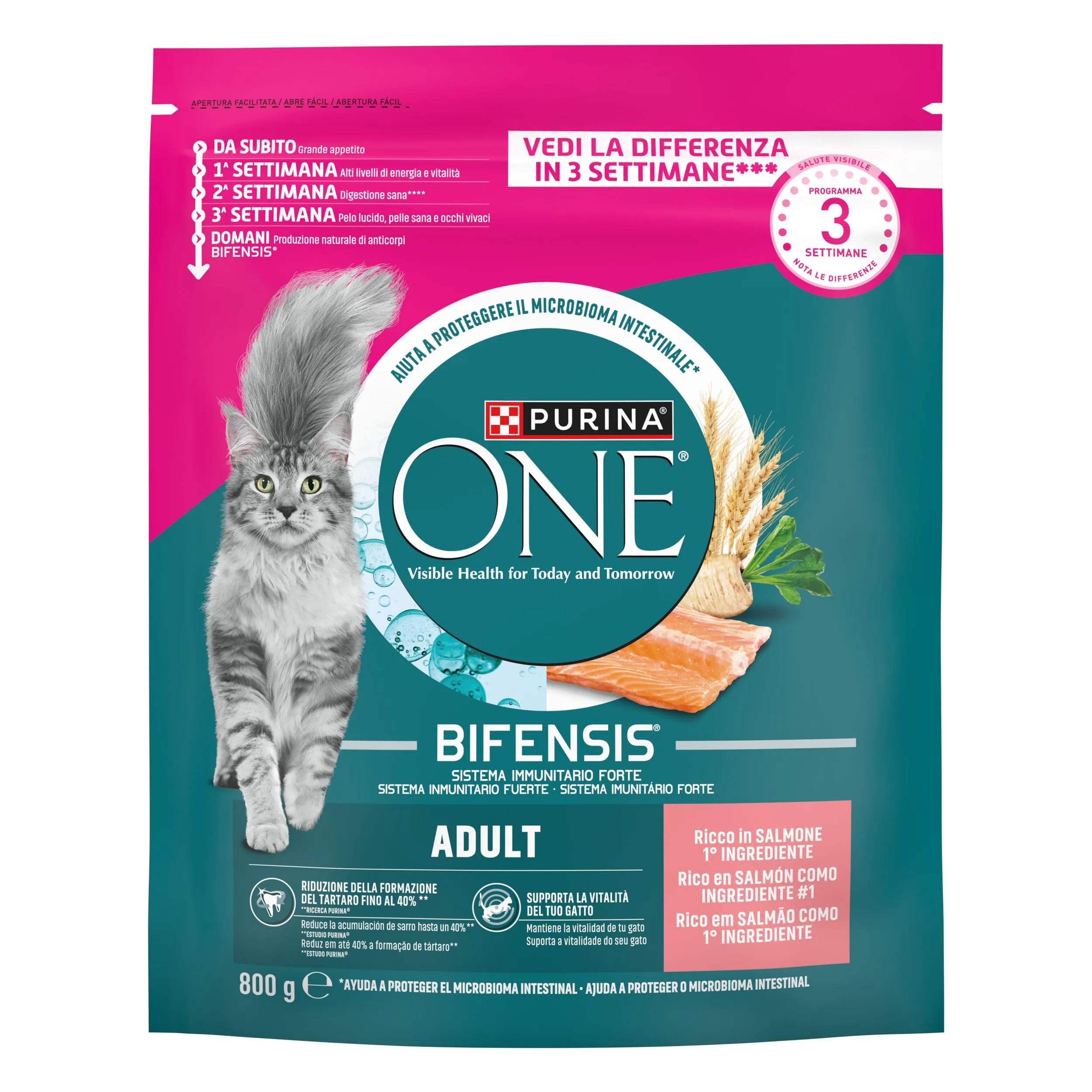 Purina One Bifensis Crocchette per Gatti Adulti con Salmone e Cereali Integrali, 8 x 800g - immagine 2