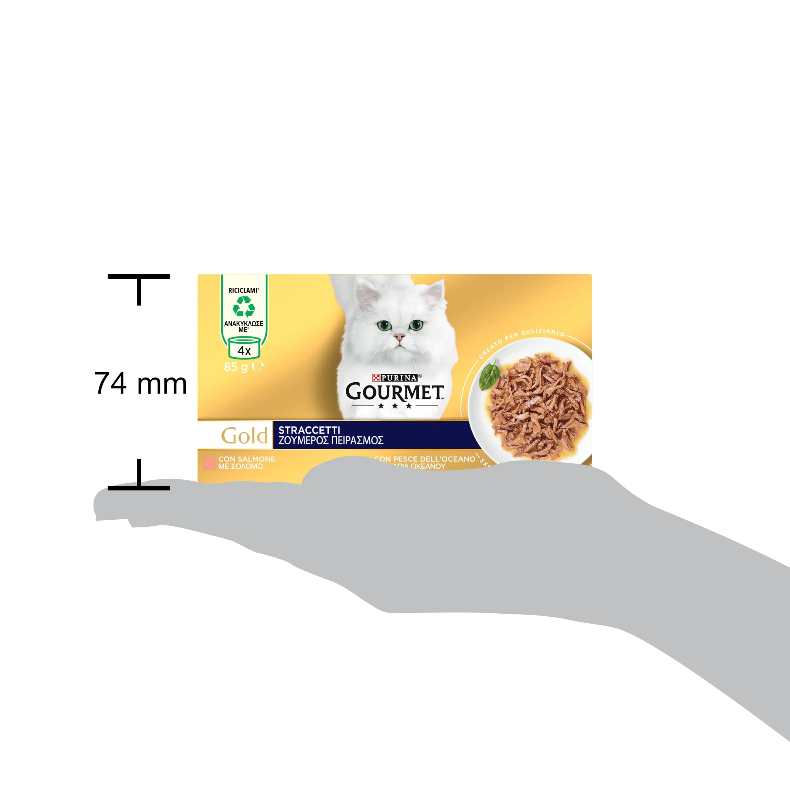 Gourmet Gold Cibo Umido per Gatti Adulti Straccetti Pesce dell'Oceano e Salmone, 48 Lattine da 85 g - immagine 4