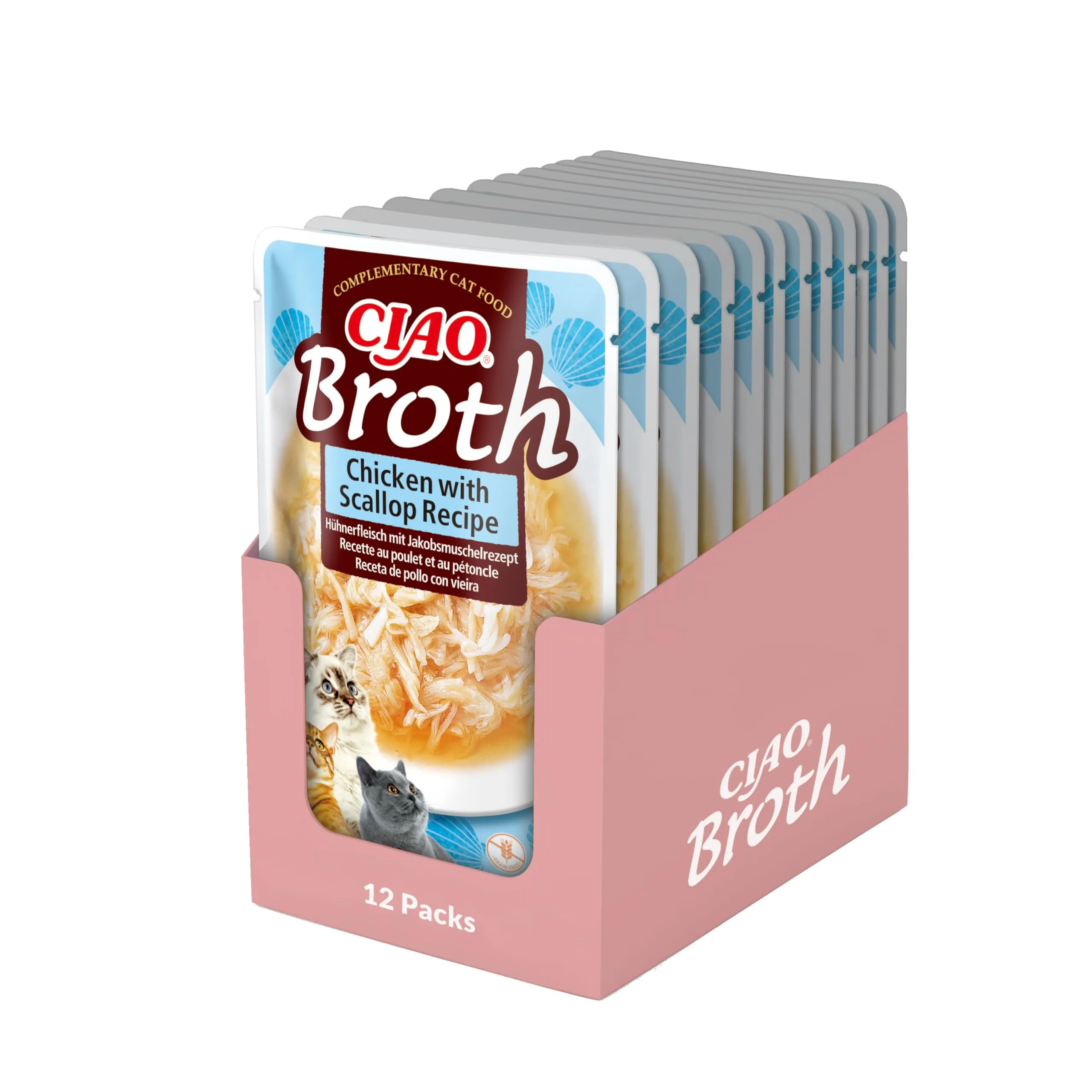 Inaba Ciao Brodo di Pollo e Capesante, Cibo Umido per Gatti, 12 Buste x 40 gr - immagine 1