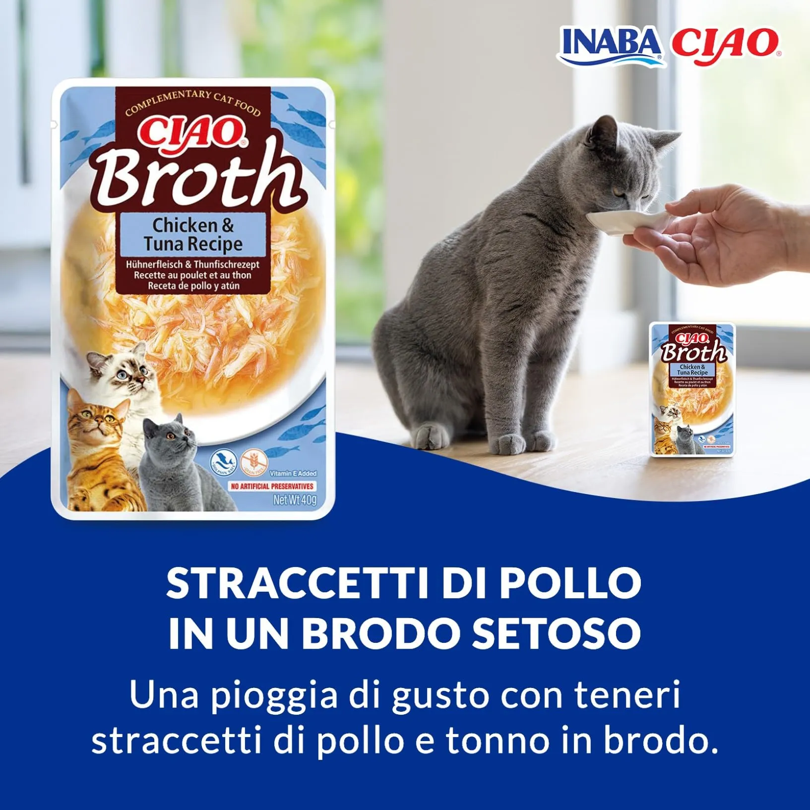 Inaba Ciao Brodo di Pollo e Tonno, Cibo Umido per Gatti, 12 Buste x 40 g - immagine 2