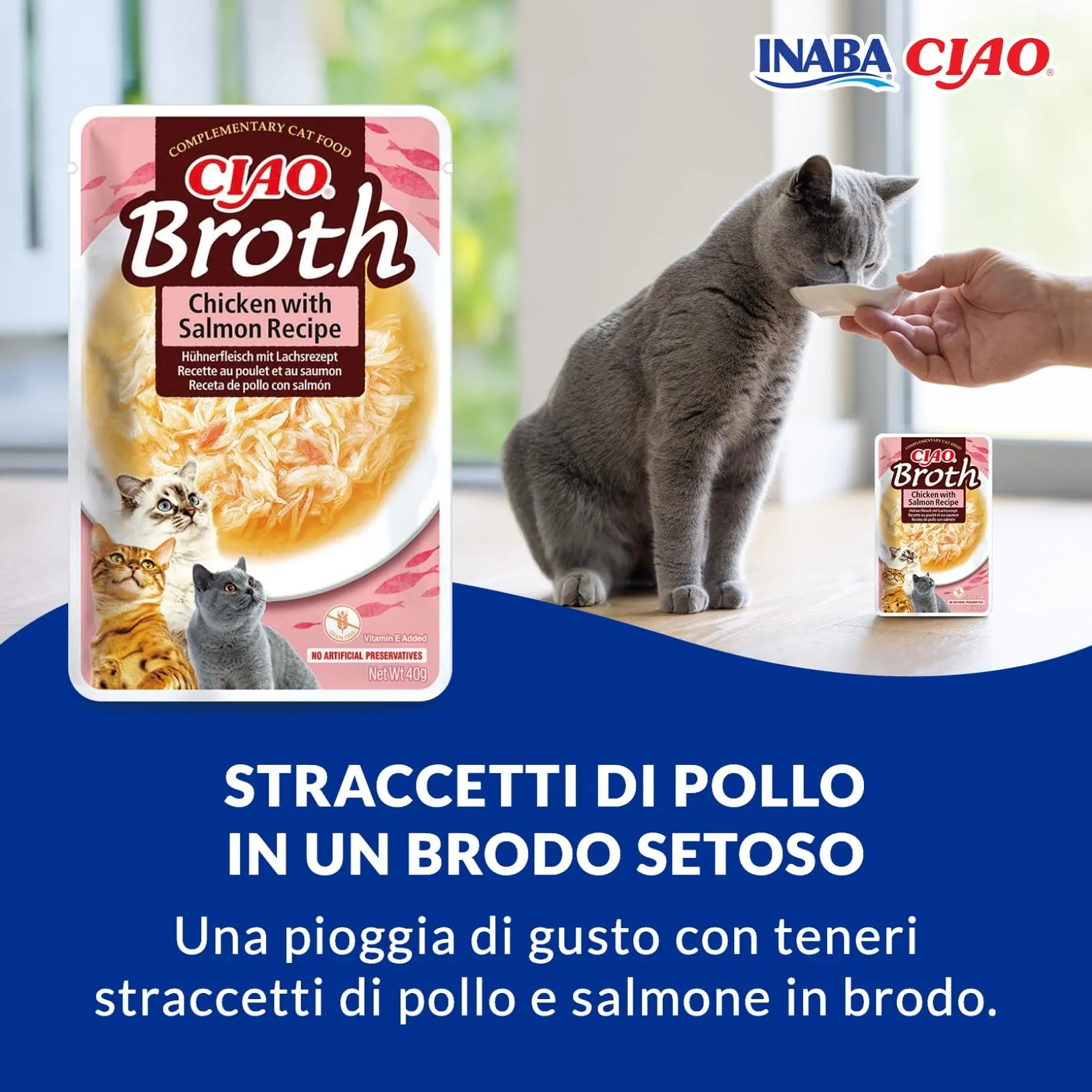 Inaba Ciao Brodo di Pollo e Salmone per Gatti, 12 Buste x 40 g - immagine 2
