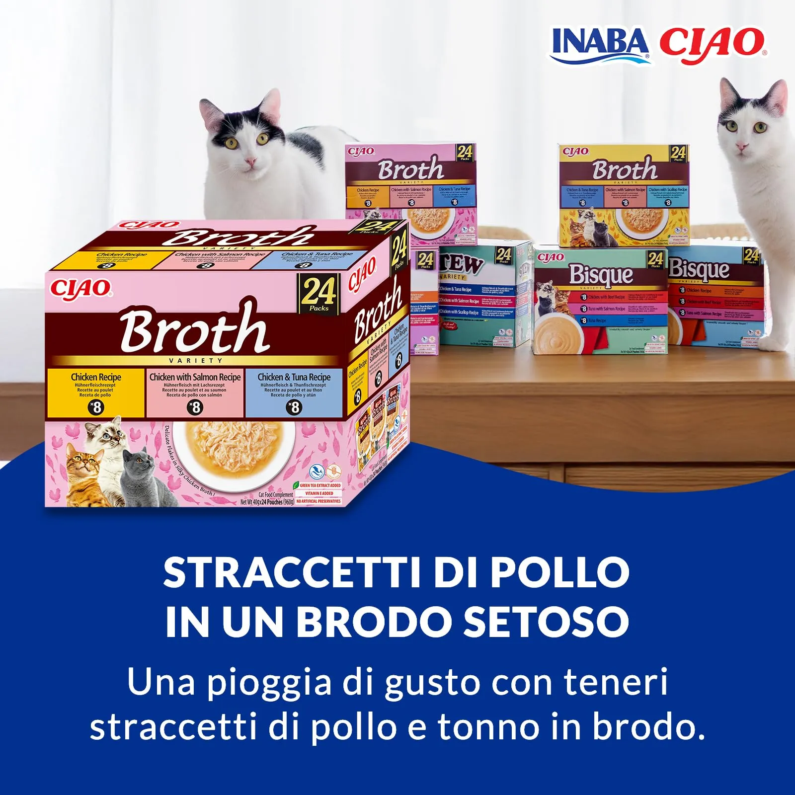 Inaba Ciao Broth Cibo Umido Multipack Pollo, Salmone e Tonno, 960g - immagine 2