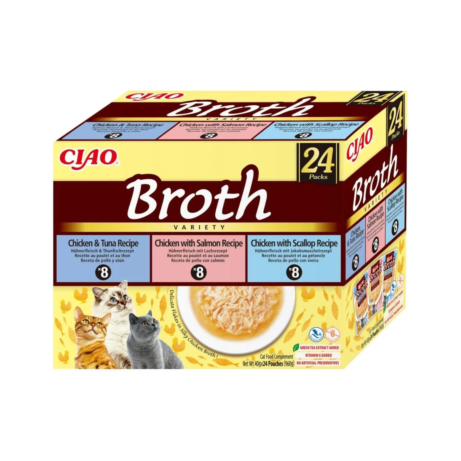 Inaba Ciao Broth Multipack Pollo, Salmone, Tonno e Capesante, 960g - immagine 1