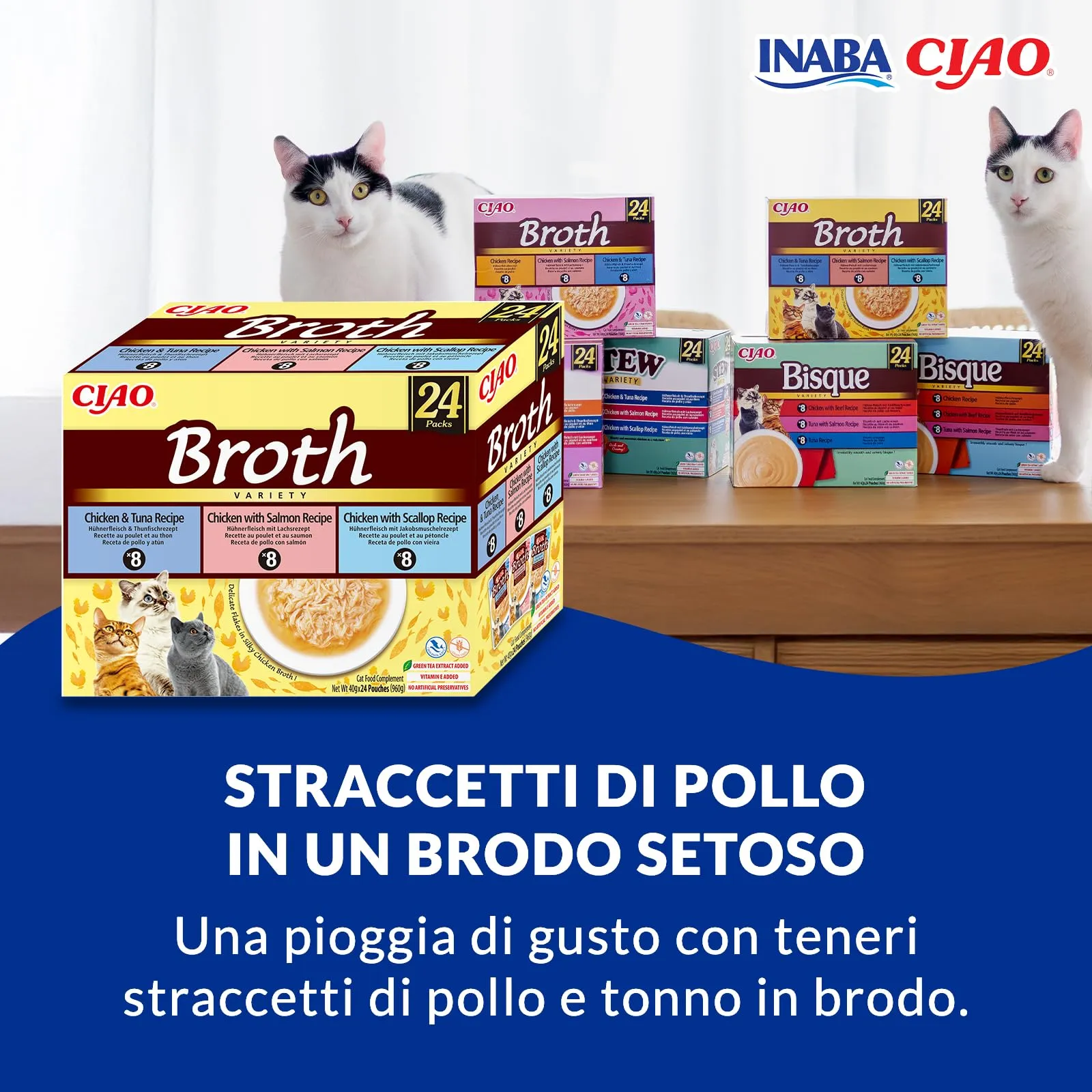 Inaba Ciao Broth Multipack Pollo, Salmone, Tonno e Capesante, 960g - immagine 2