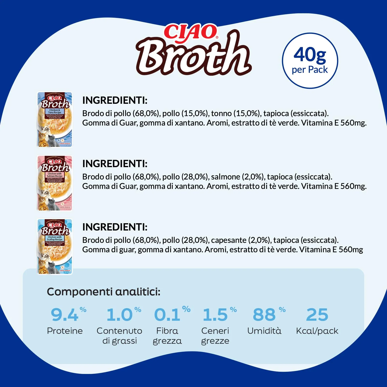 Inaba Ciao Broth Multipack Pollo, Salmone, Tonno e Capesante, 960g - immagine 7