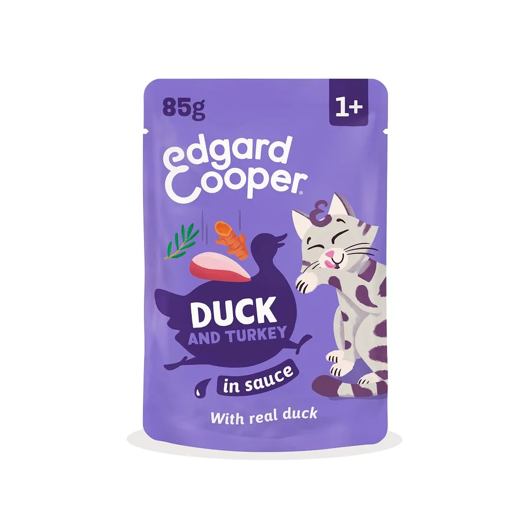 Edgard & Cooper Cibo Umido Gatti, Anatra e Tacchino in salsa, Ricetta Ipoallergenica per Gatti Sterilizzati (12x85g) - immagine 2