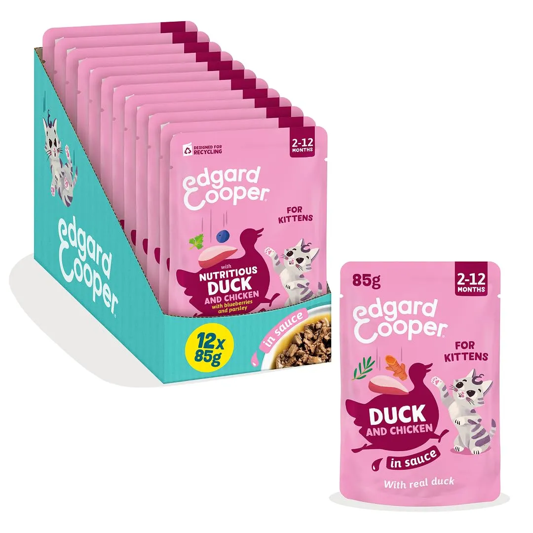Edgard & Cooper Cibo Umido per Gattini, Anatra e Pollo in salsa, 12x85g - immagine 1