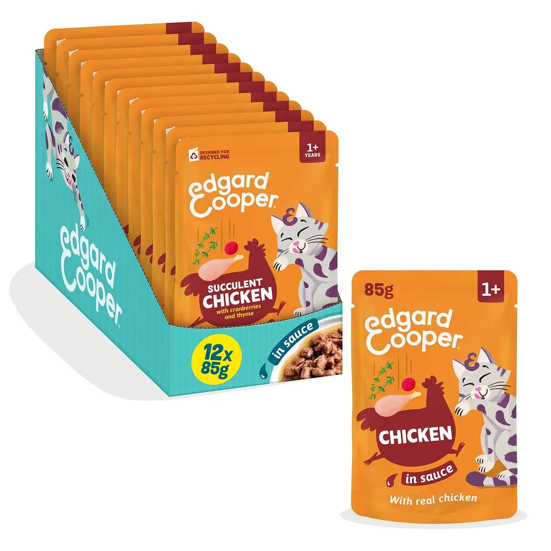 Edgard & Cooper Cibo Umido per Gatti, Pollo in salsa, Senza Cereali (12x 85g) - immagine 1