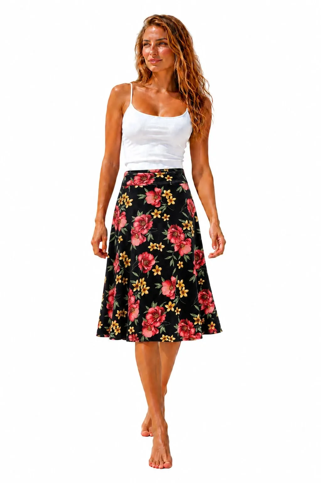 Van Der Rich Gonna Floreale con Elastico in Vita Donna, Nero Fiore 9, S-M - immagine 1