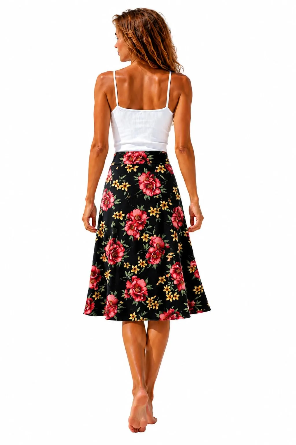 Van Der Rich Gonna Floreale con Elastico in Vita Donna, Nero Fiore 9, S-M - immagine 2