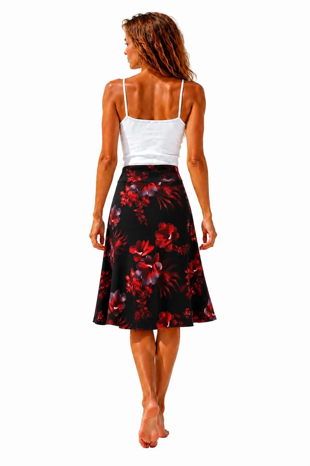 Van Der Rich Gonna Floreale con Elastico in Vita - Donna (Nero Fiore 8, S-M) - immagine 2