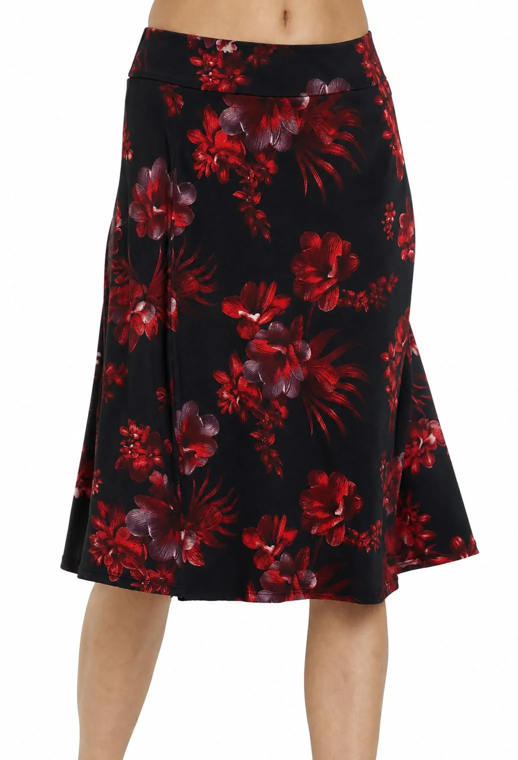 Van Der Rich Gonna Floreale con Elastico in Vita - Donna (Nero Fiore 8, S-M) - immagine 3