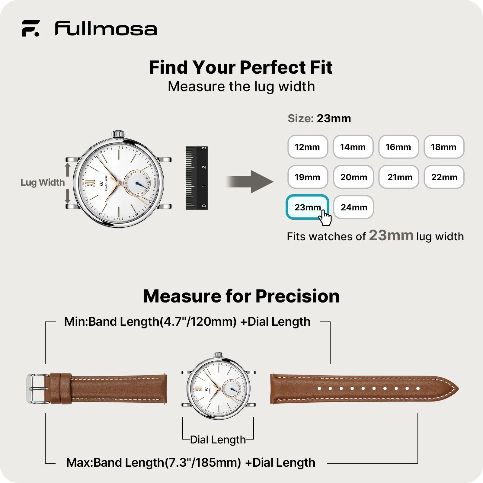 Fullmosa Cinturino Orologio in Pelle 23mm Sgancio Rapido, Marrone - immagine 5