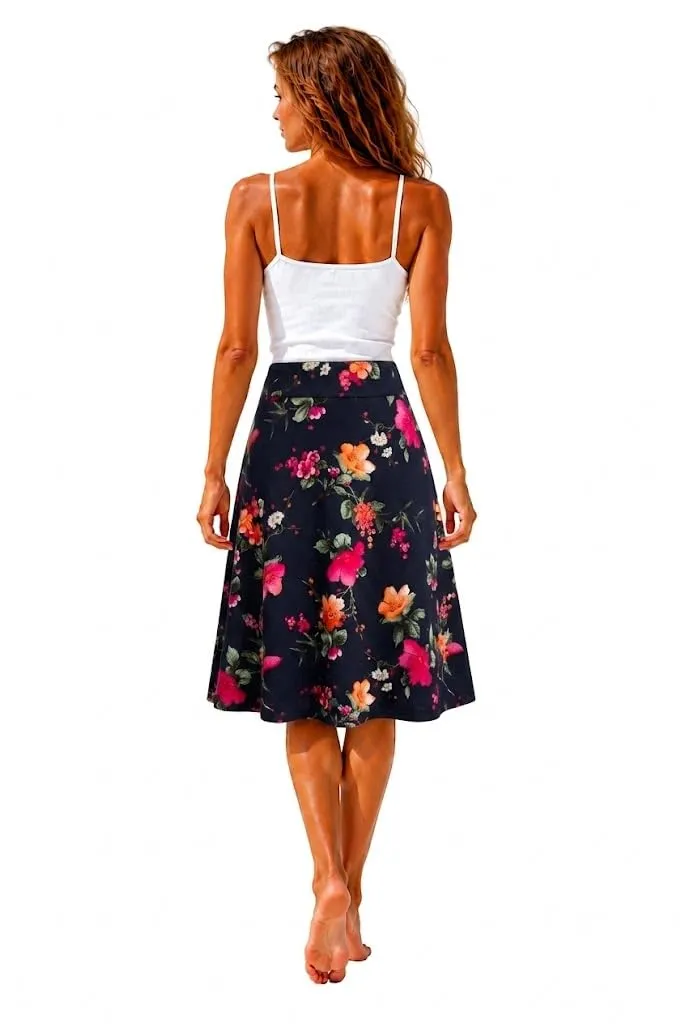 Van Der Rich Gonna Floreale con Elastico in Vita - Donna (Navy Fiore 4, S-M) - immagine 2