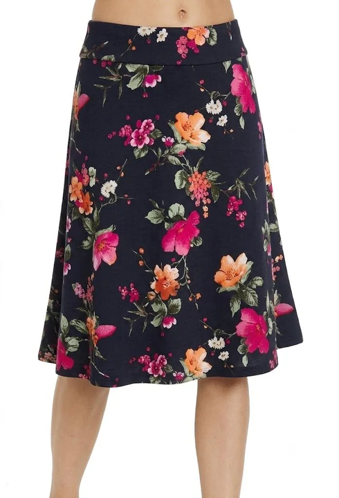 Van Der Rich Gonna Floreale con Elastico in Vita - Donna (Navy Fiore 4, S-M) - immagine 3