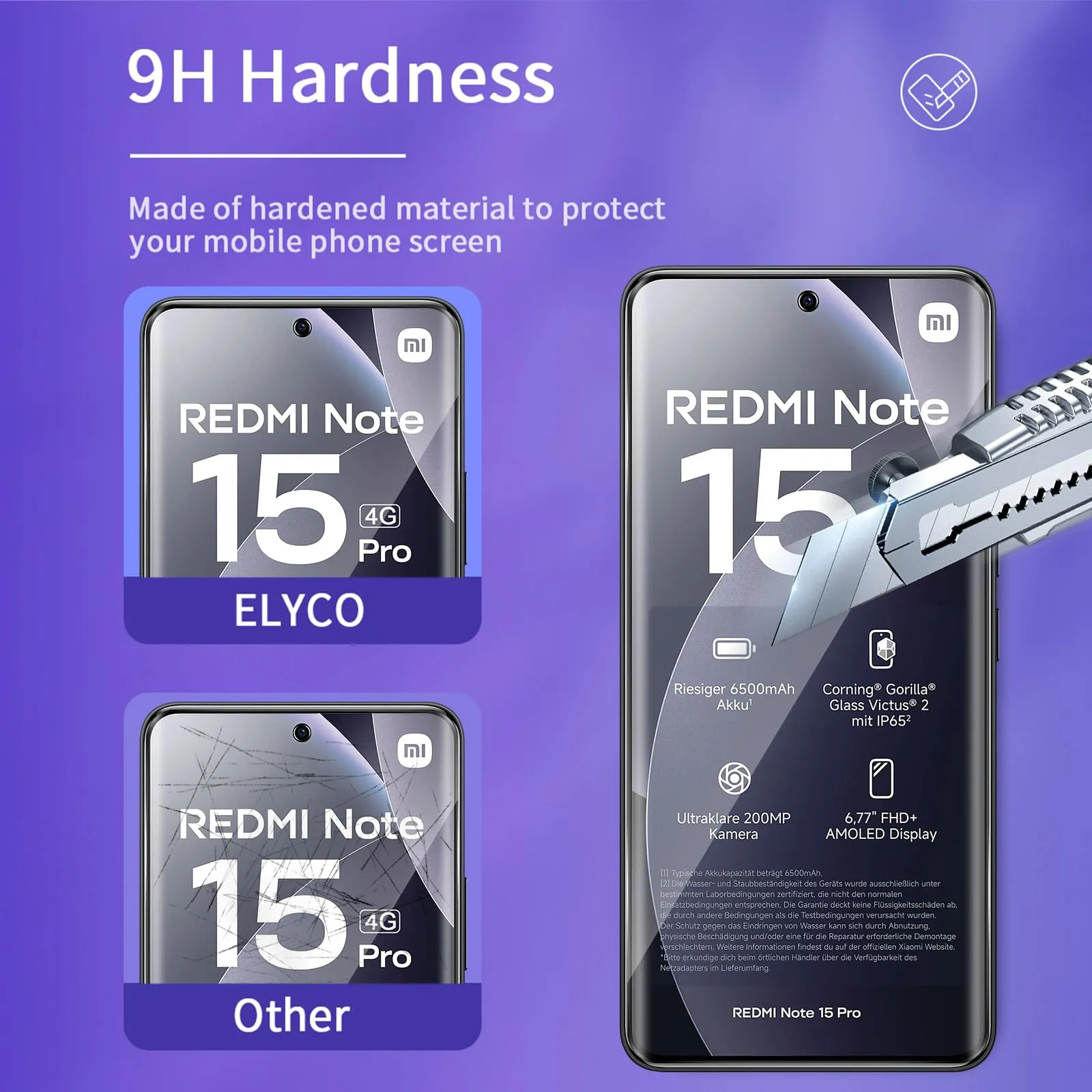 ELYCO Vetro Temperato Privacy per Xiaomi Redmi Note 15 Pro 4G, 2 Pezzi - immagine 5