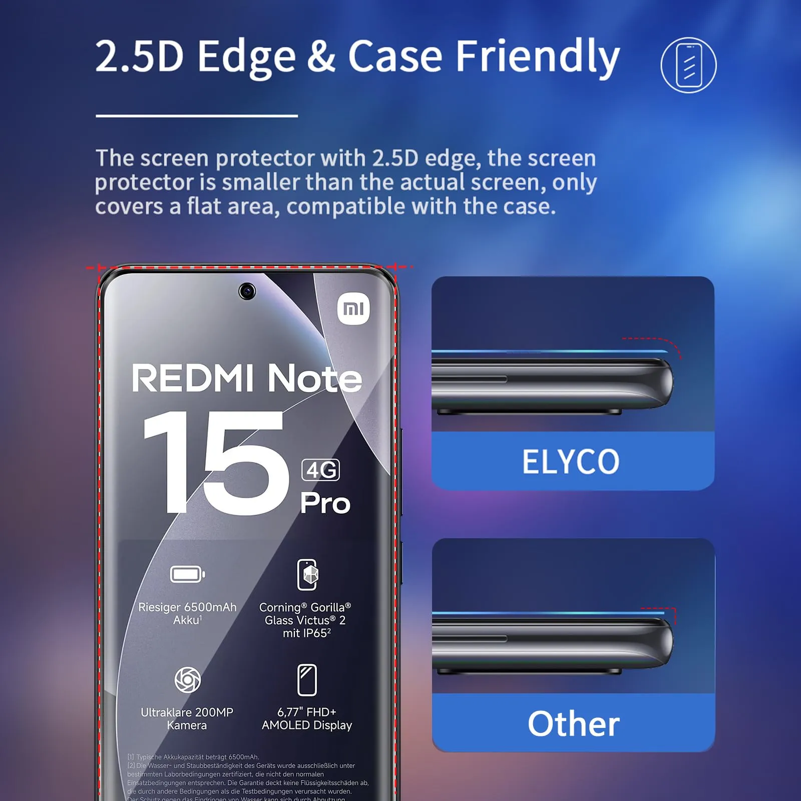 ELYCO Vetro Temperato Privacy per Xiaomi Redmi Note 15 Pro 4G, 2 Pezzi - immagine 7