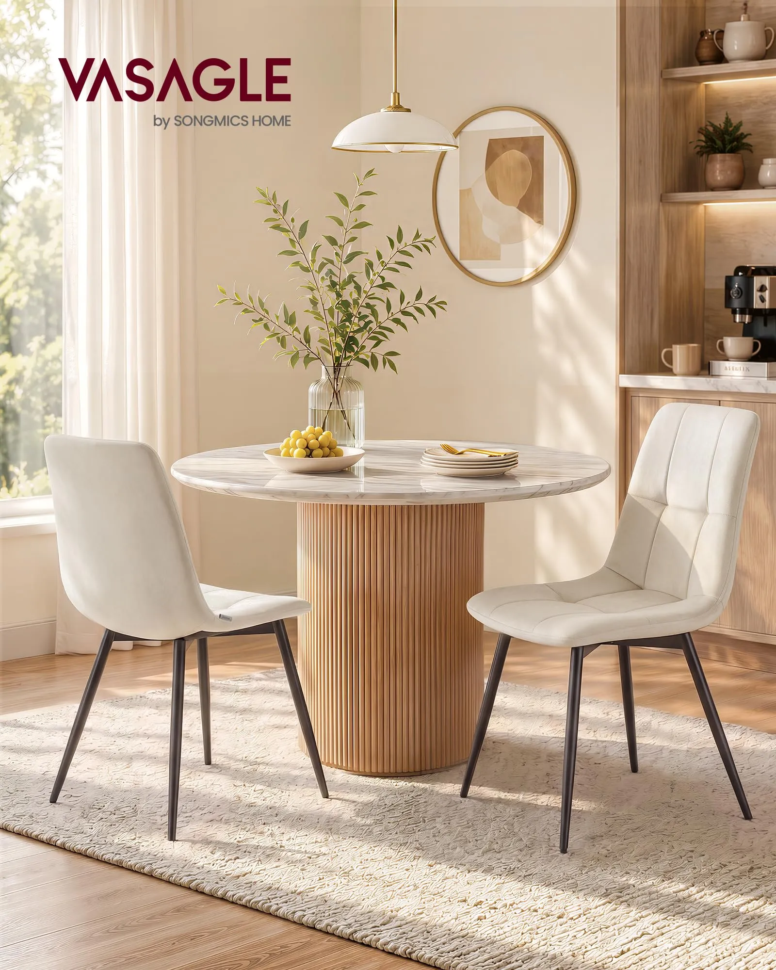 VASAGLE Sedie da Pranzo in Velluto, Set di 2, Beige - immagine 2