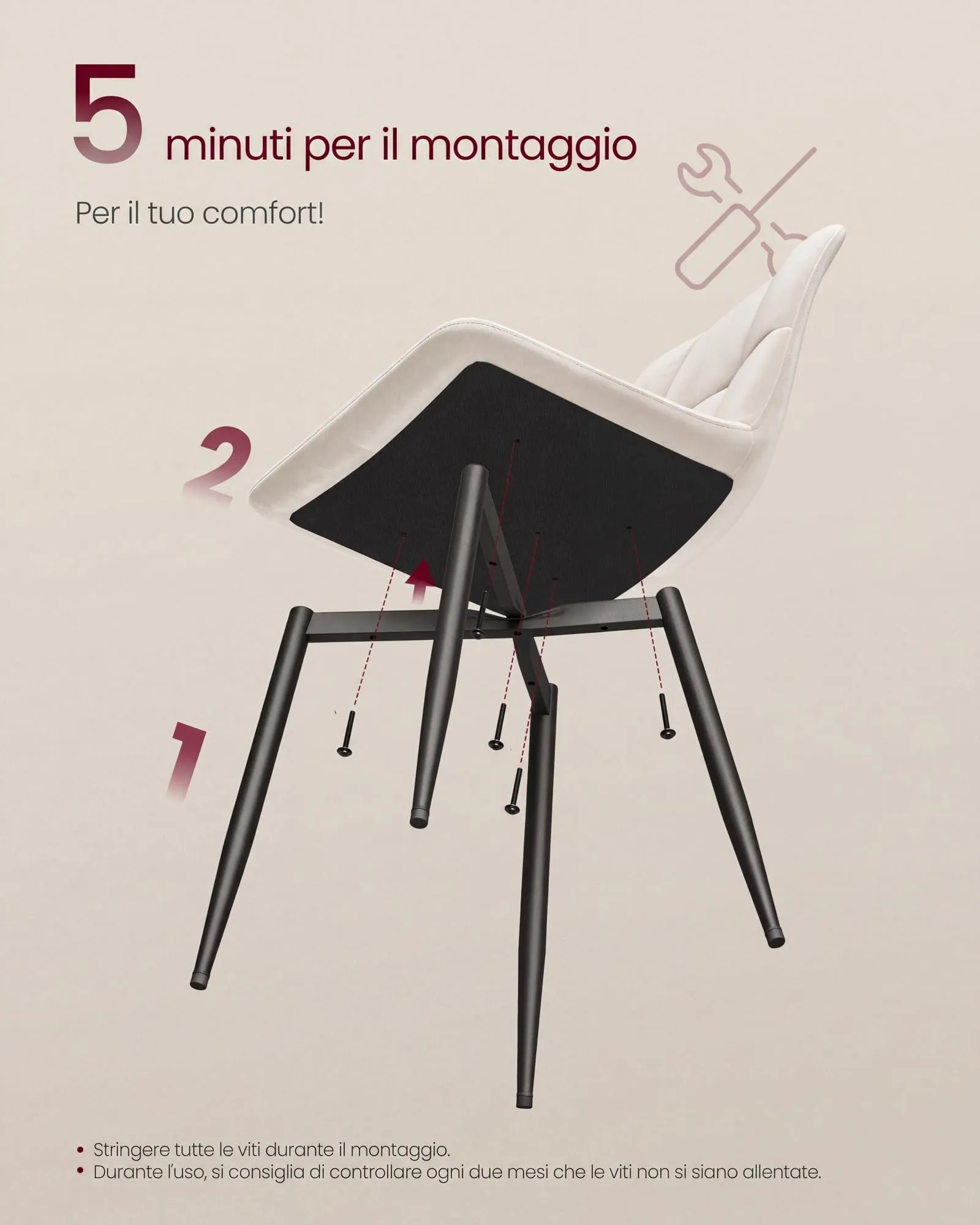 VASAGLE Sedie da Pranzo in Velluto, Set di 2, Beige - immagine 7