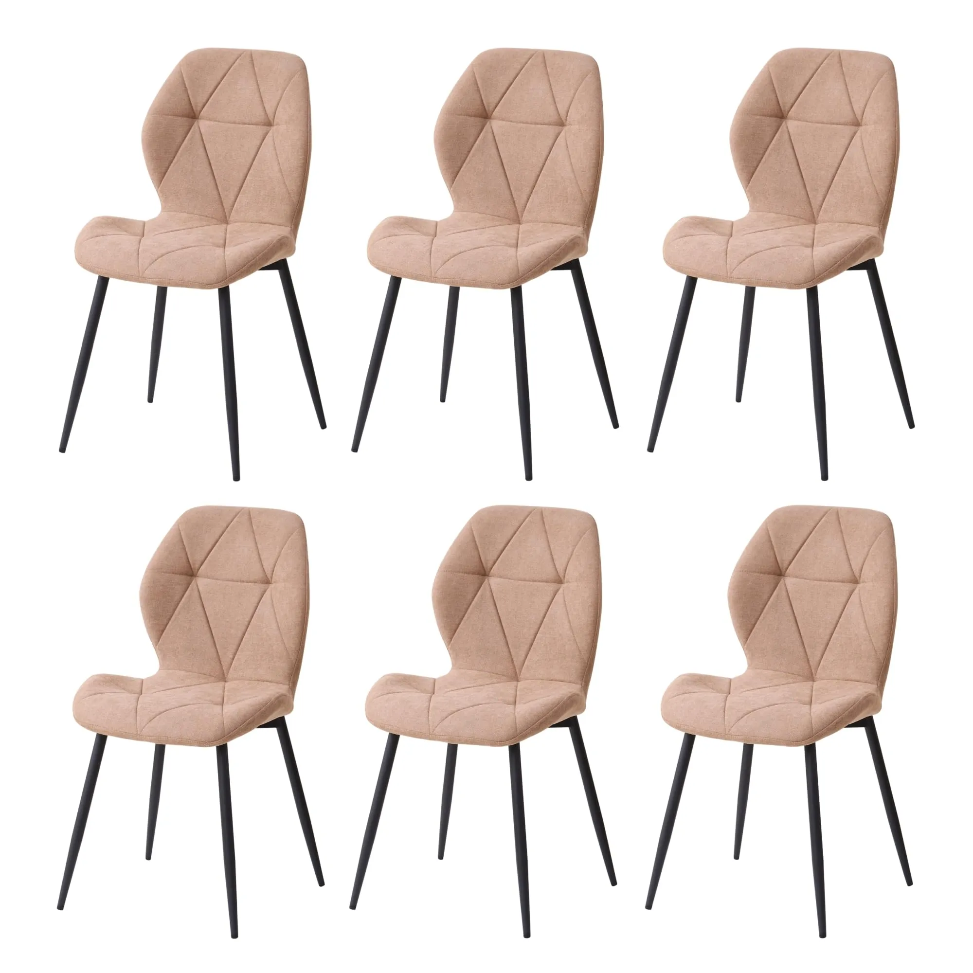 GrandCA HOME Set di 6 Sedie da Pranzo Imbottite in Tessuto a Rombi, Gambe in Metallo, Kaki - immagine 1