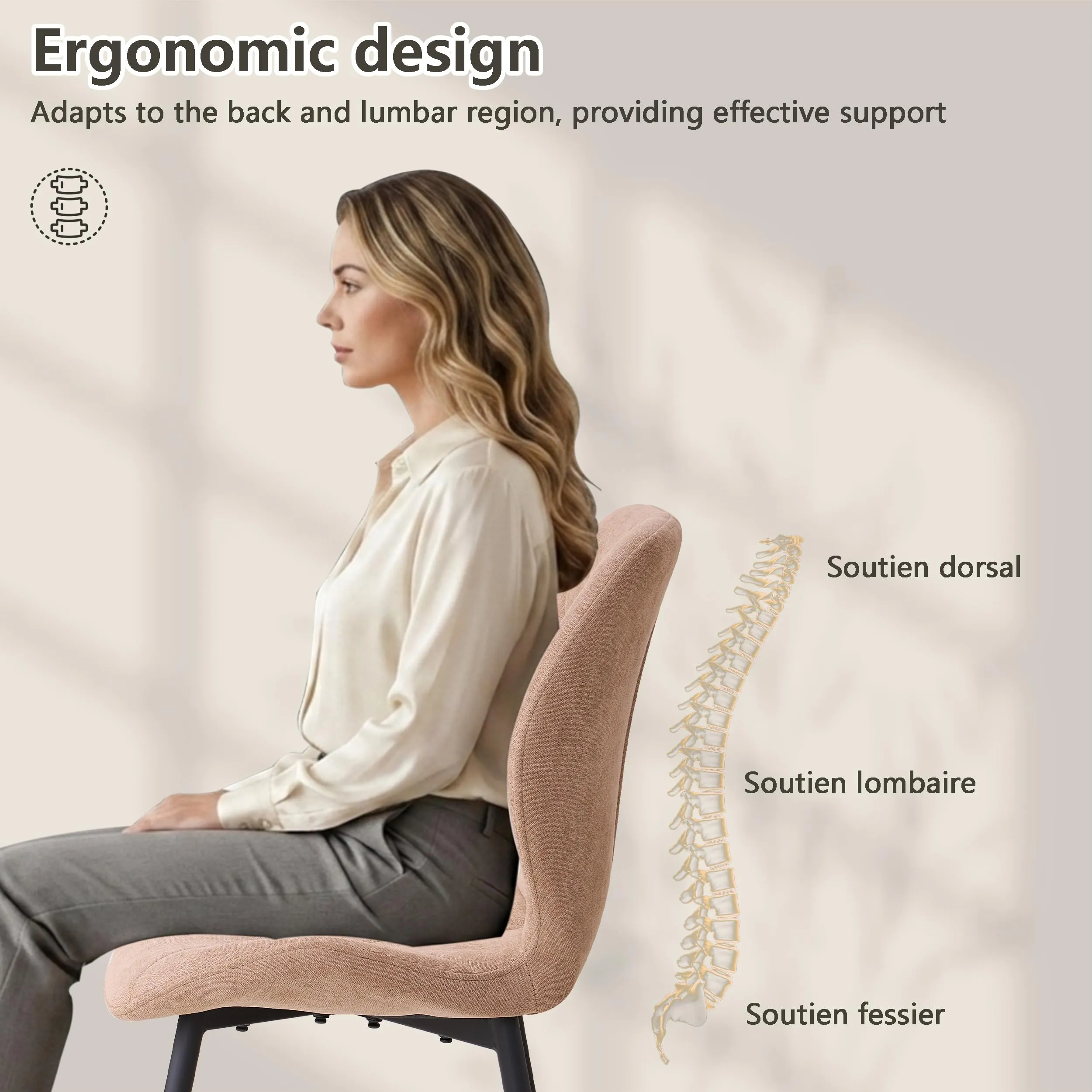 GrandCA HOME Set di 6 Sedie da Pranzo Imbottite in Tessuto a Rombi, Gambe in Metallo, Kaki - immagine 7