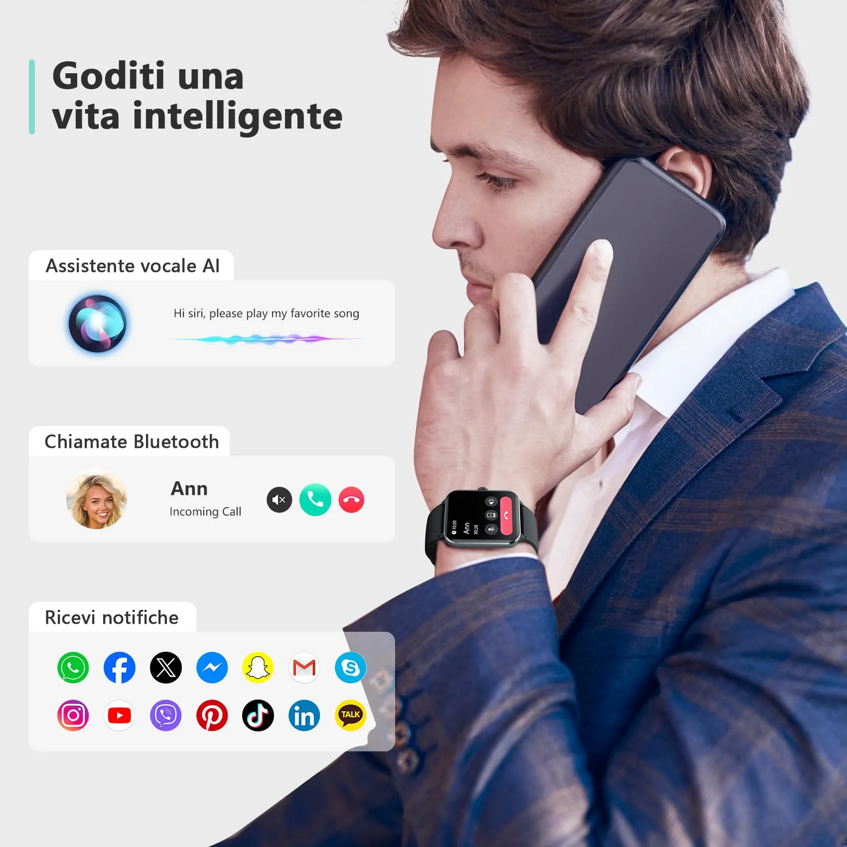 Blackview Smartwatch 1,85'' Bluetooth Calling, Fitness Tracker, Heart Rate and Sleep Monitor for Android and iOS - immagine 3