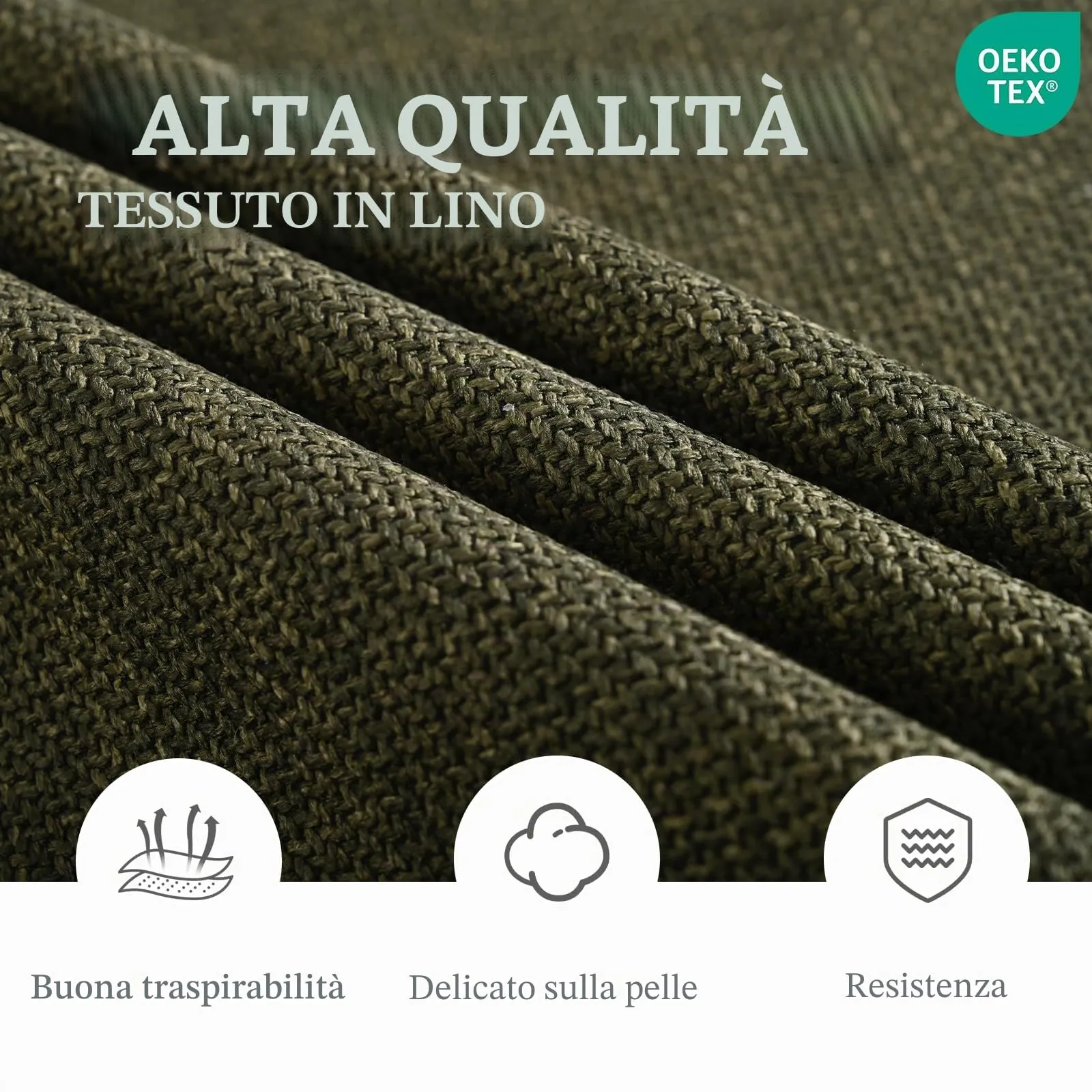 Goeurvant Set di 6 Sedie da Pranzo con Braccioli, Poltroncina Imbottita in Lino, Gambe in Metallo, Verde Oliva - immagine 6