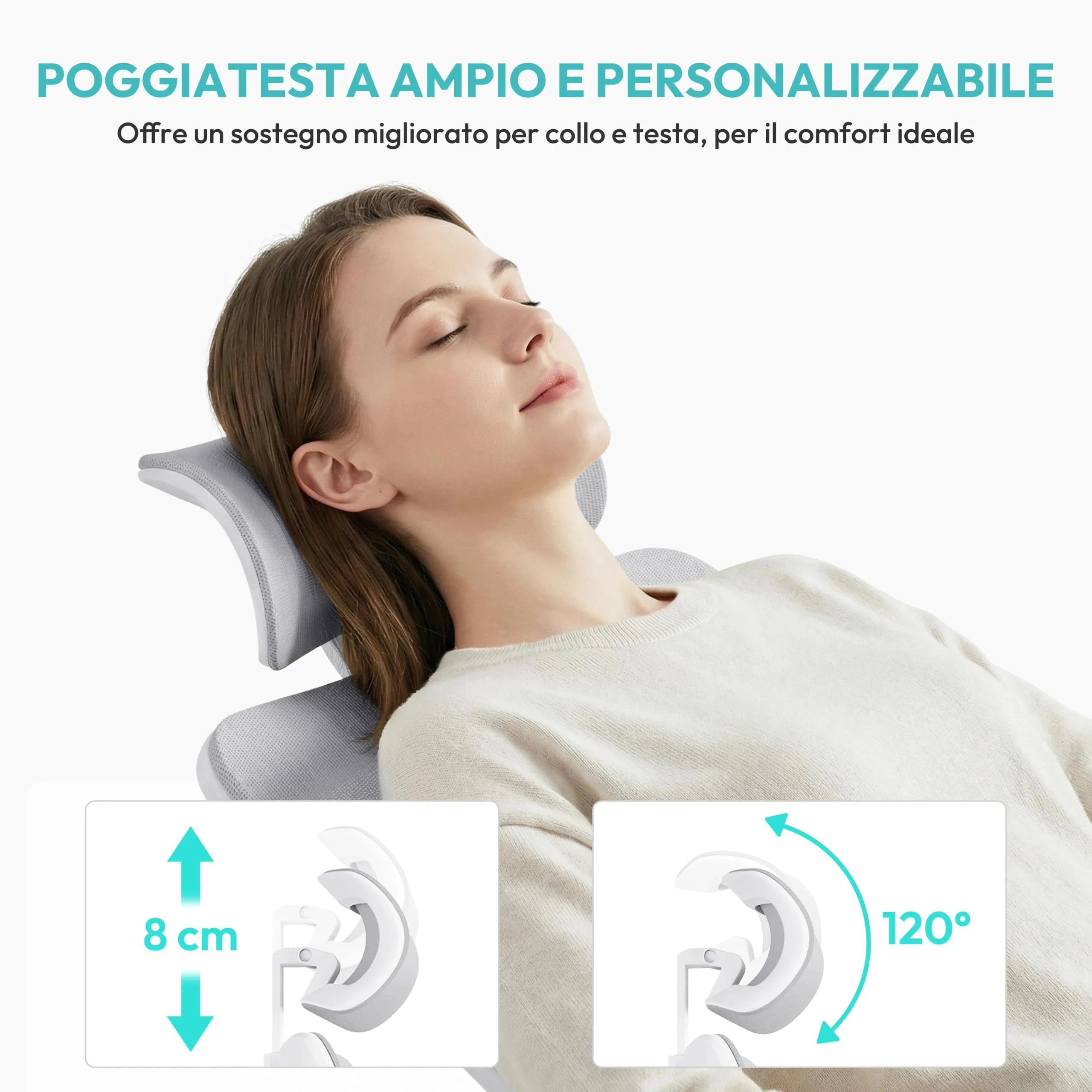Yaheetech Poltrona da Ufficio Ergonomica Lombare Bianco/Grigio - immagine 4