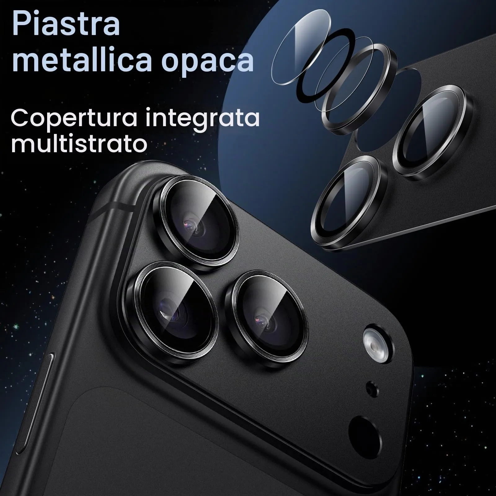 JETech Pellicola Protettiva Fotocamera per iPhone 18 Pro Max, Nero - immagine 3