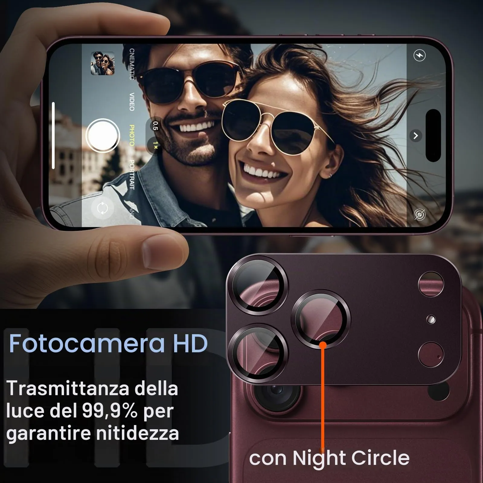 JETech Pellicola Protettiva Fotocamera per iPhone 18 Pro, Ciliegia Scuro - immagine 6