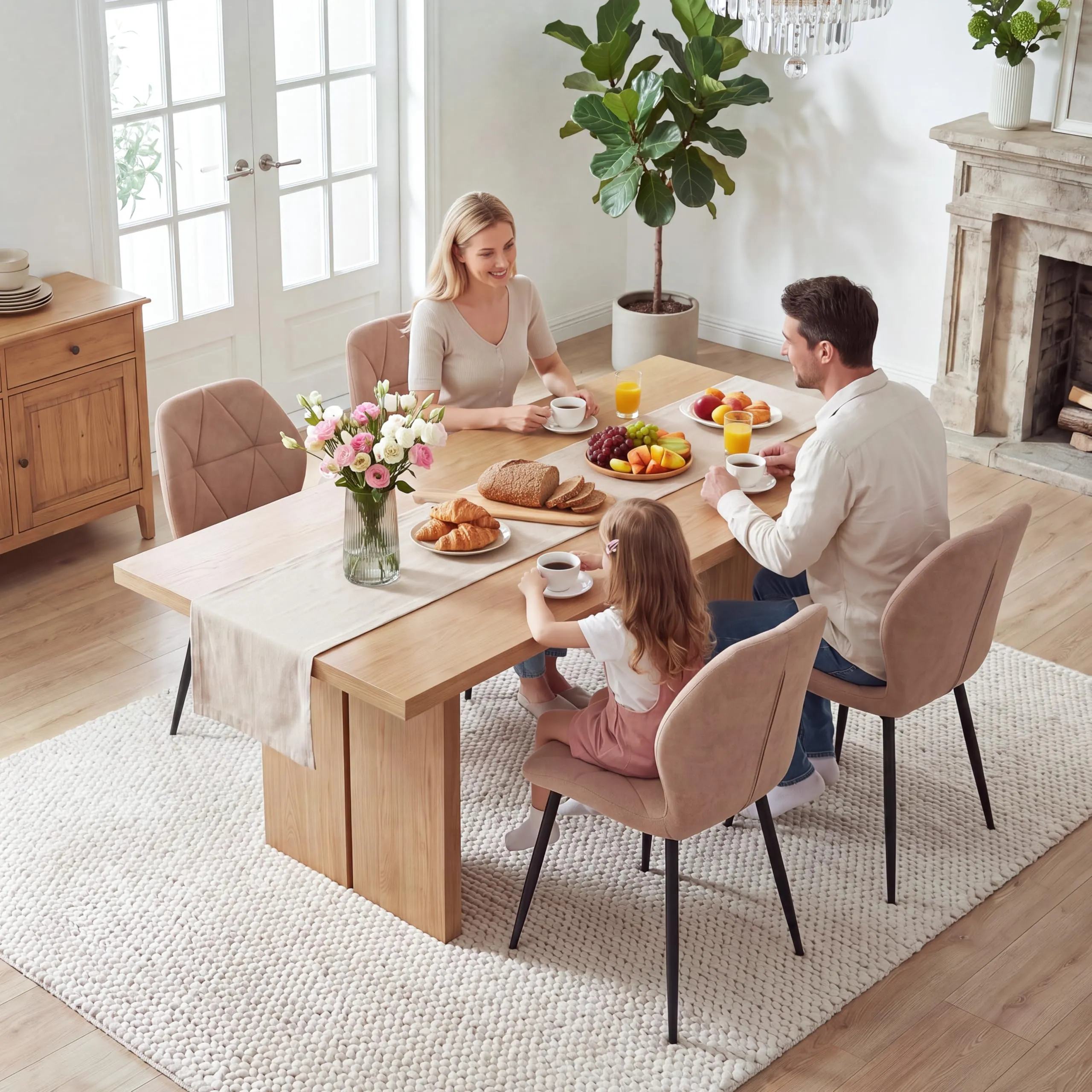 GrandCA HOME Set di 4 Sedie da Pranzo Imbottite con Gambe in Metallo, Tessuto a Rombi, Kaki - immagine 6