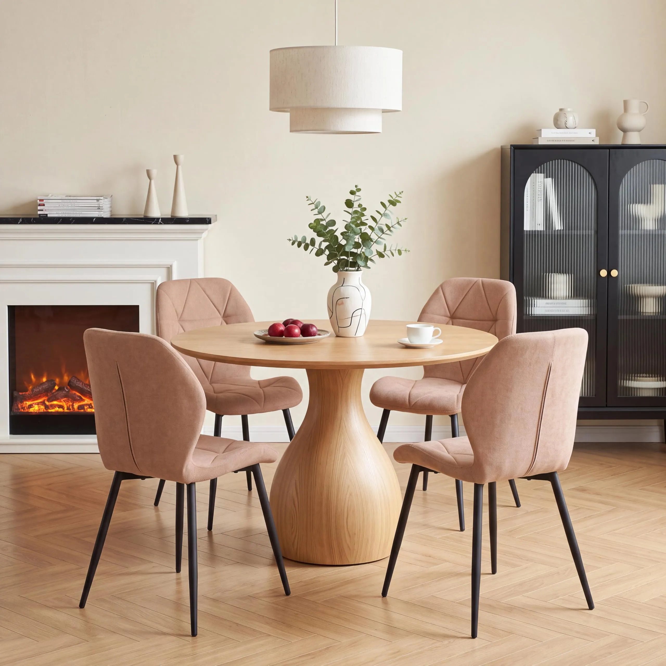 GrandCA HOME Set di 4 Sedie da Pranzo Imbottite con Gambe in Metallo, Tessuto a Rombi, Kaki - immagine 9