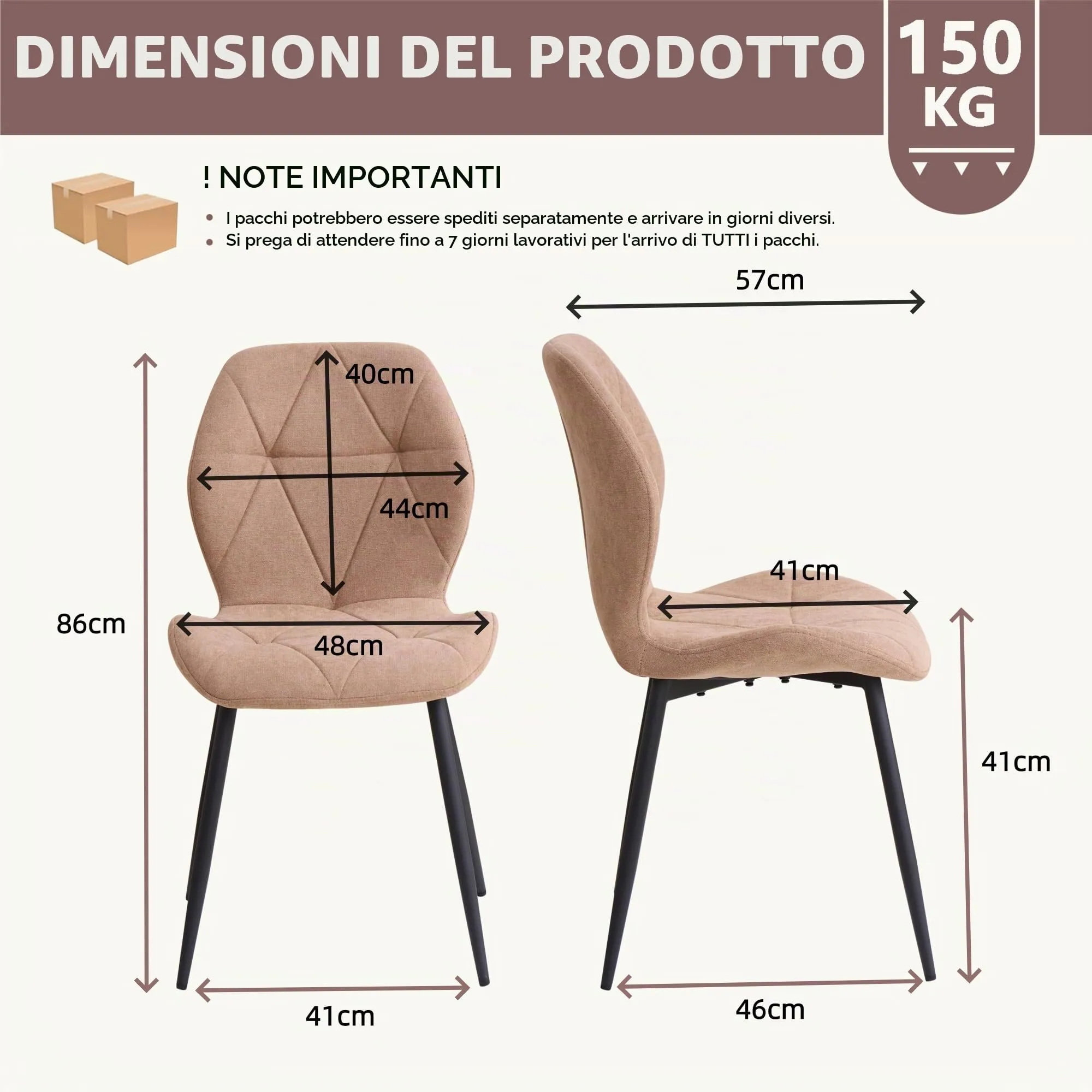 GrandCA HOME Set di 8 Sedie da Pranzo Imbottite in Tessuto a Rombi con Gambe in Metallo, Kaki - immagine 3