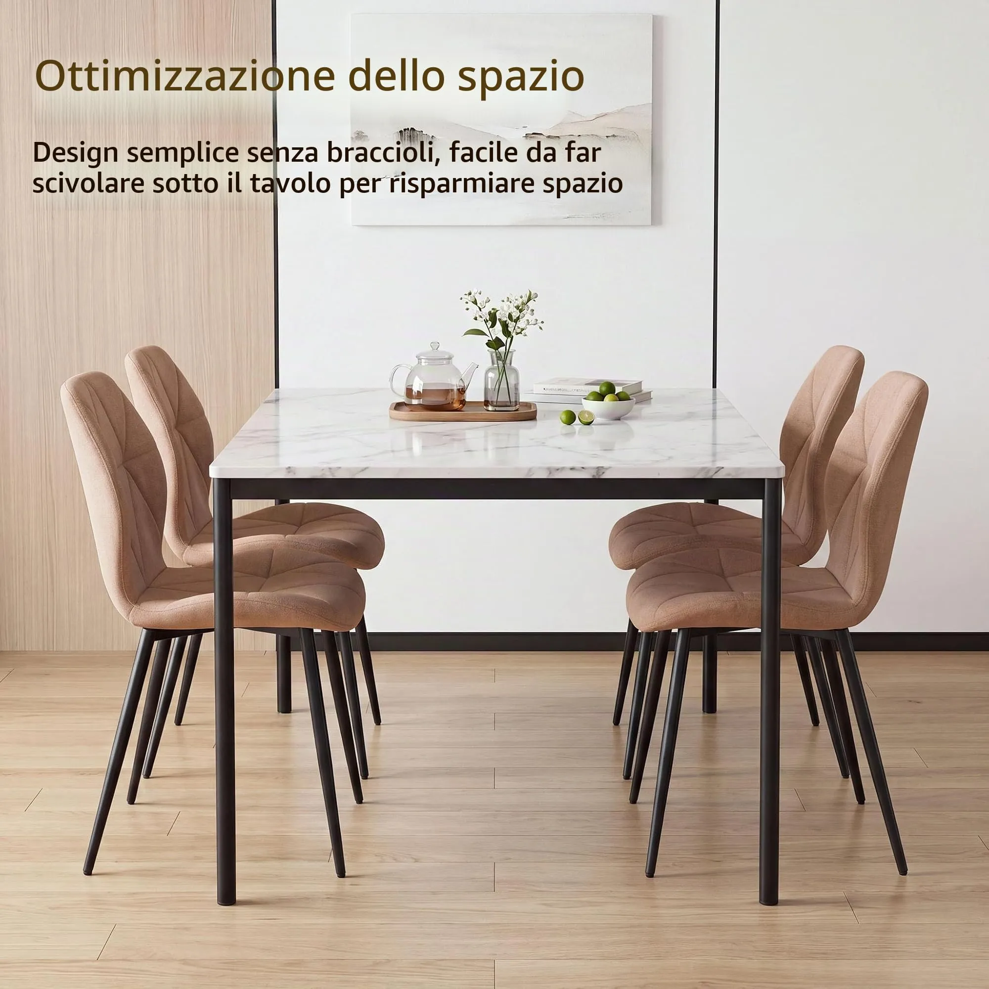 GrandCA HOME Set di 8 Sedie da Pranzo Imbottite in Tessuto a Rombi con Gambe in Metallo, Kaki - immagine 8