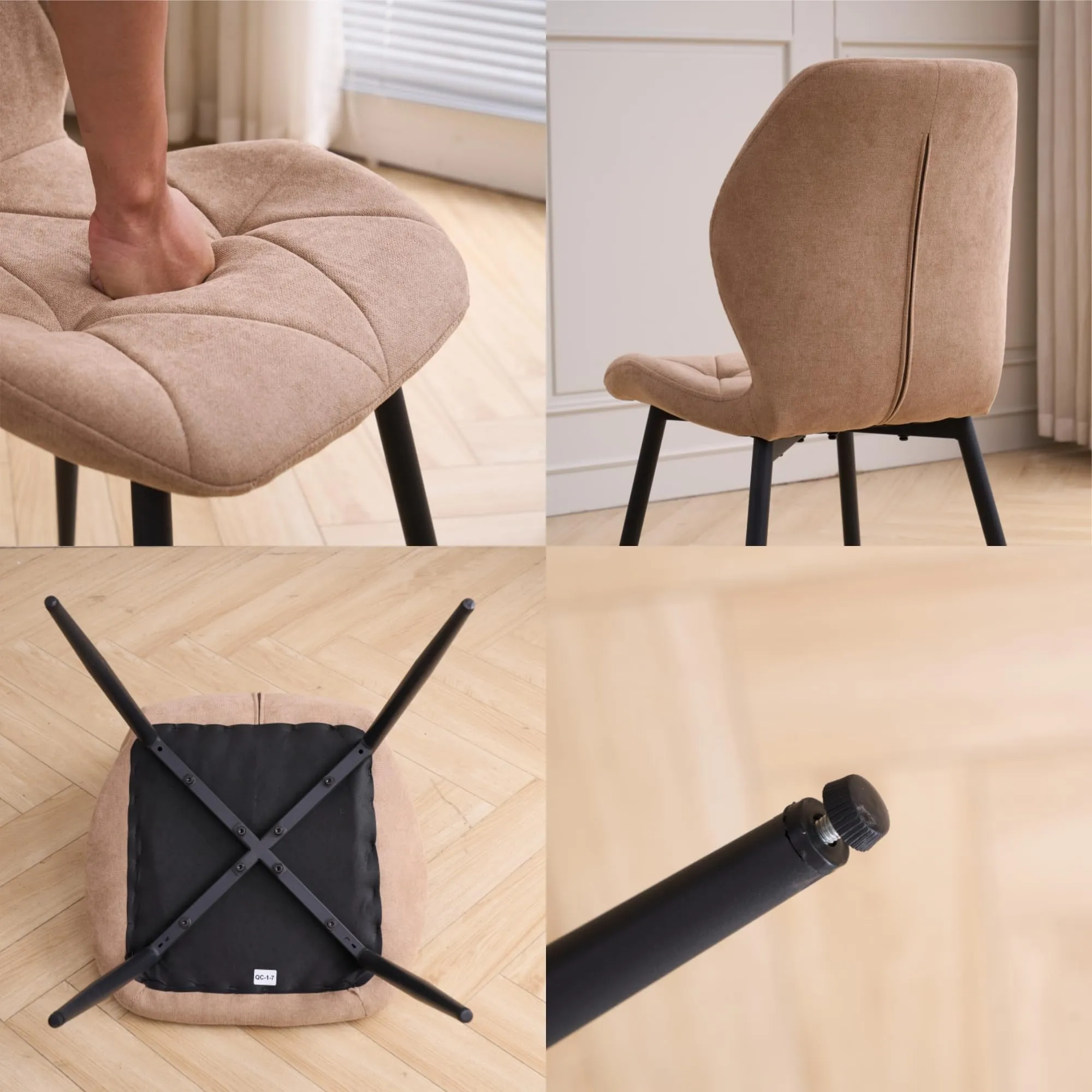 GrandCA HOME Set di 8 Sedie da Pranzo Imbottite in Tessuto a Rombi con Gambe in Metallo, Kaki - immagine 9
