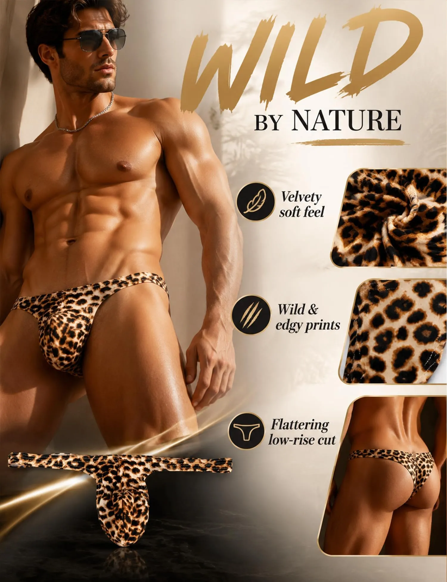 ohyeahlady Perizoma Filo Uomo Leopardato Tanga Vita Bassa XXL - immagine 3