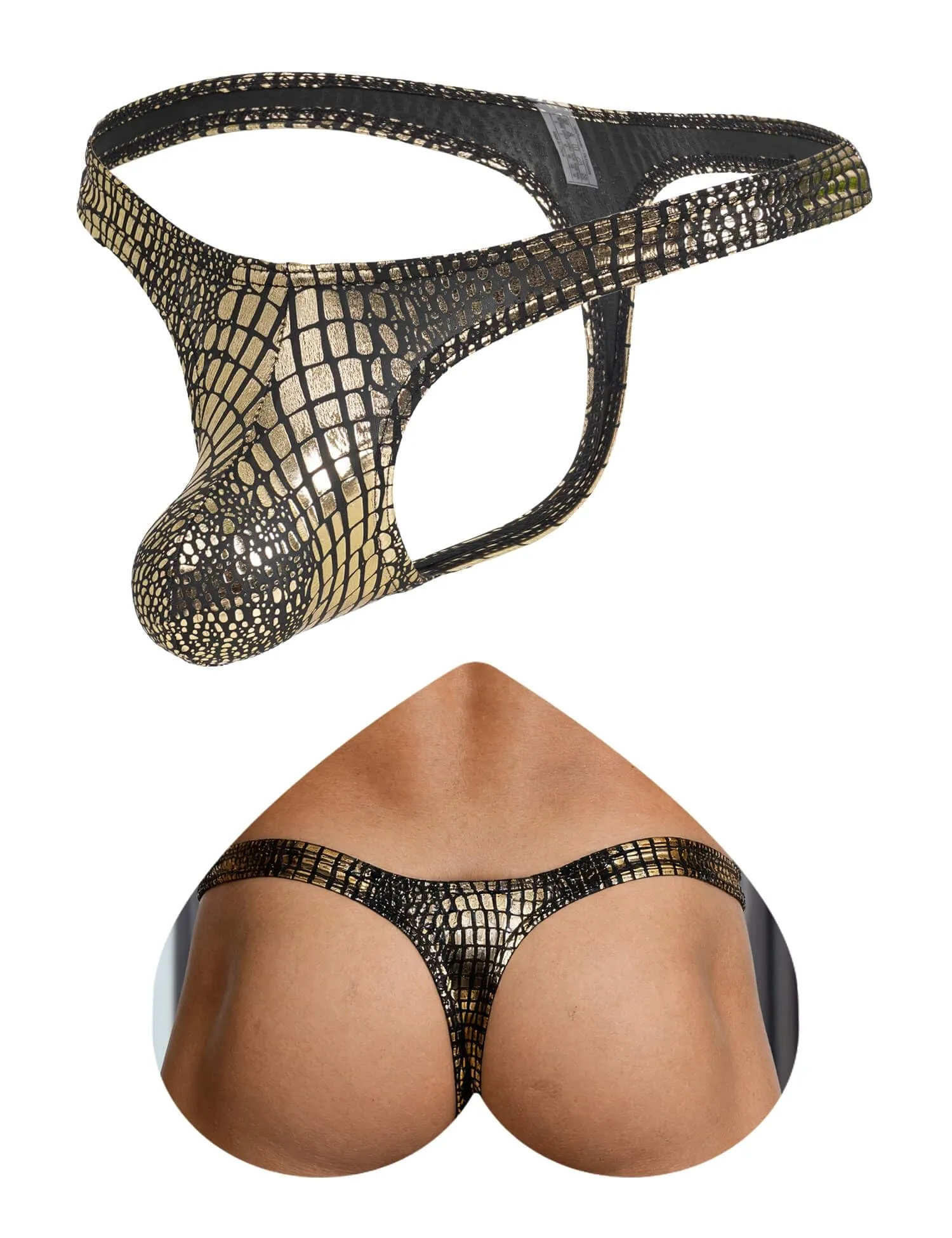 ohyeahlady Perizoma in Similpelle Uomo Vita Bassa, XXL, Dorato - immagine 1