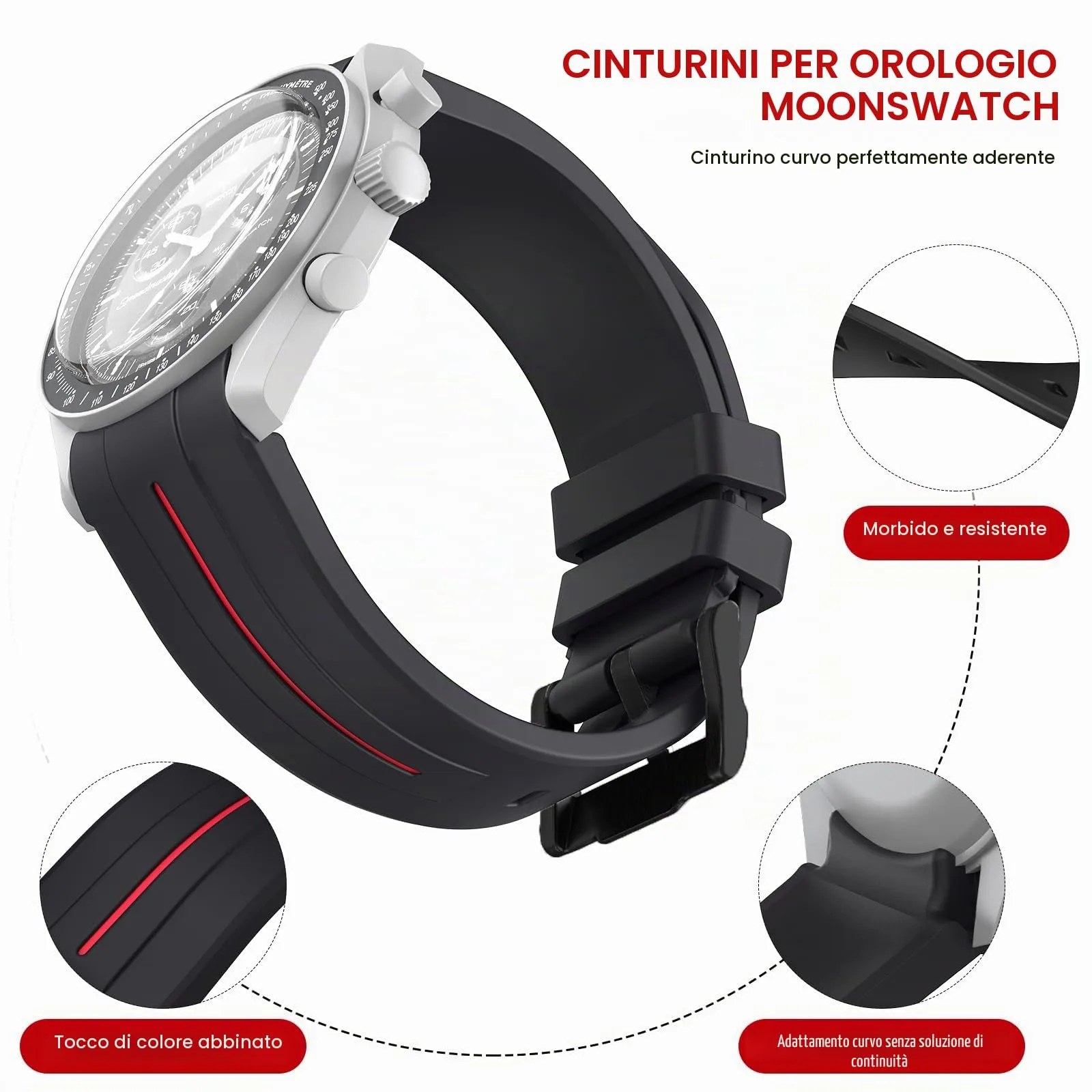 BONACE Cinturino in silicone 20 mm per Omega x Swatch MoonSwatch Speedmaster No Gap - immagine 3