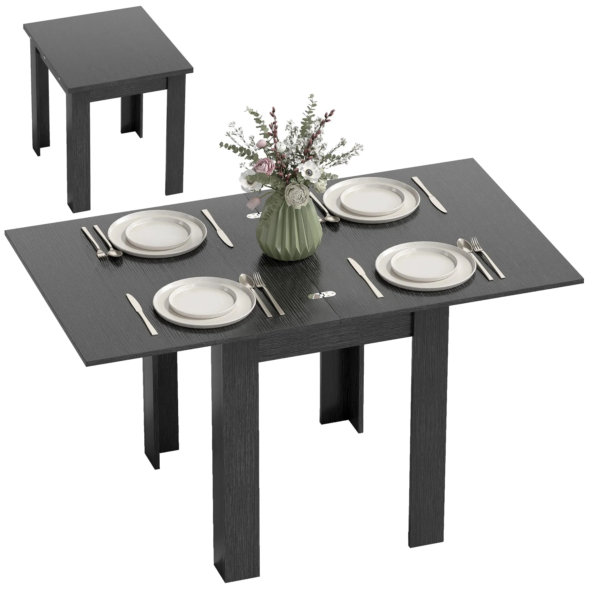 HOMCOM Tavolo da Pranzo Allungabile 70-140cm per 4-6 Persone, Nero Effetto Legno - immagine 1